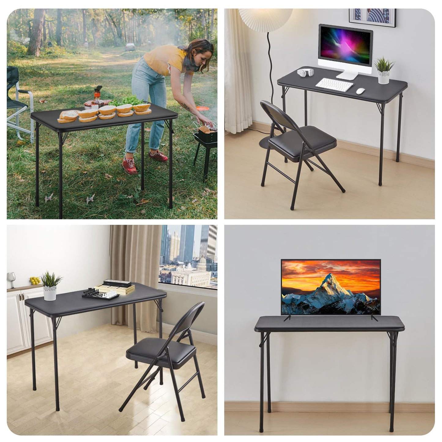 KAIHAOWIN Metal Folding Table, Small Foldable Desk with Vinyl Top, Powder-Coated Steel Legs, Compact Lightweight PortableTable for Craft/Dinner/Writing-No Assembly Require