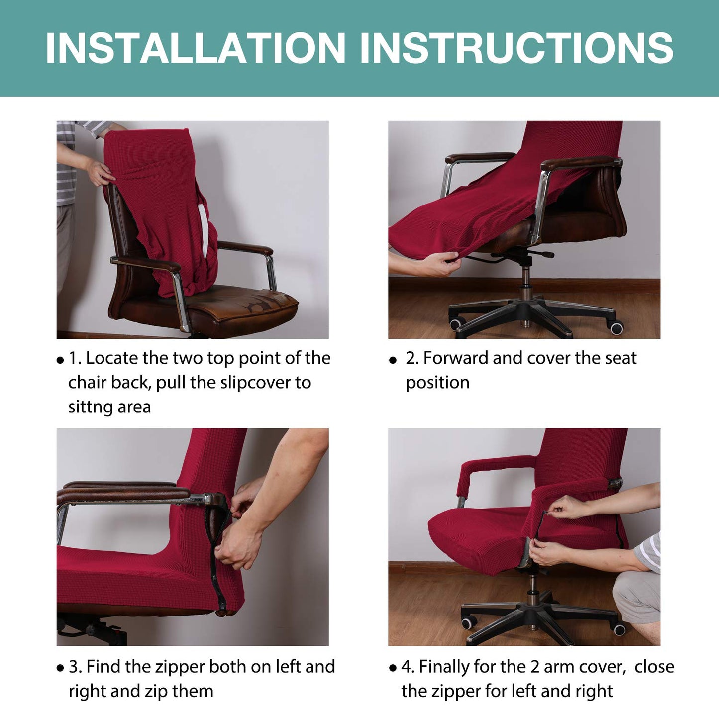 Turquoize Office Chair Cover Stretch With Arms - Universal Removable Rotating Boss Slipcover for Computer Desk Chairs - for Dogs Cats Pets, Burgundy