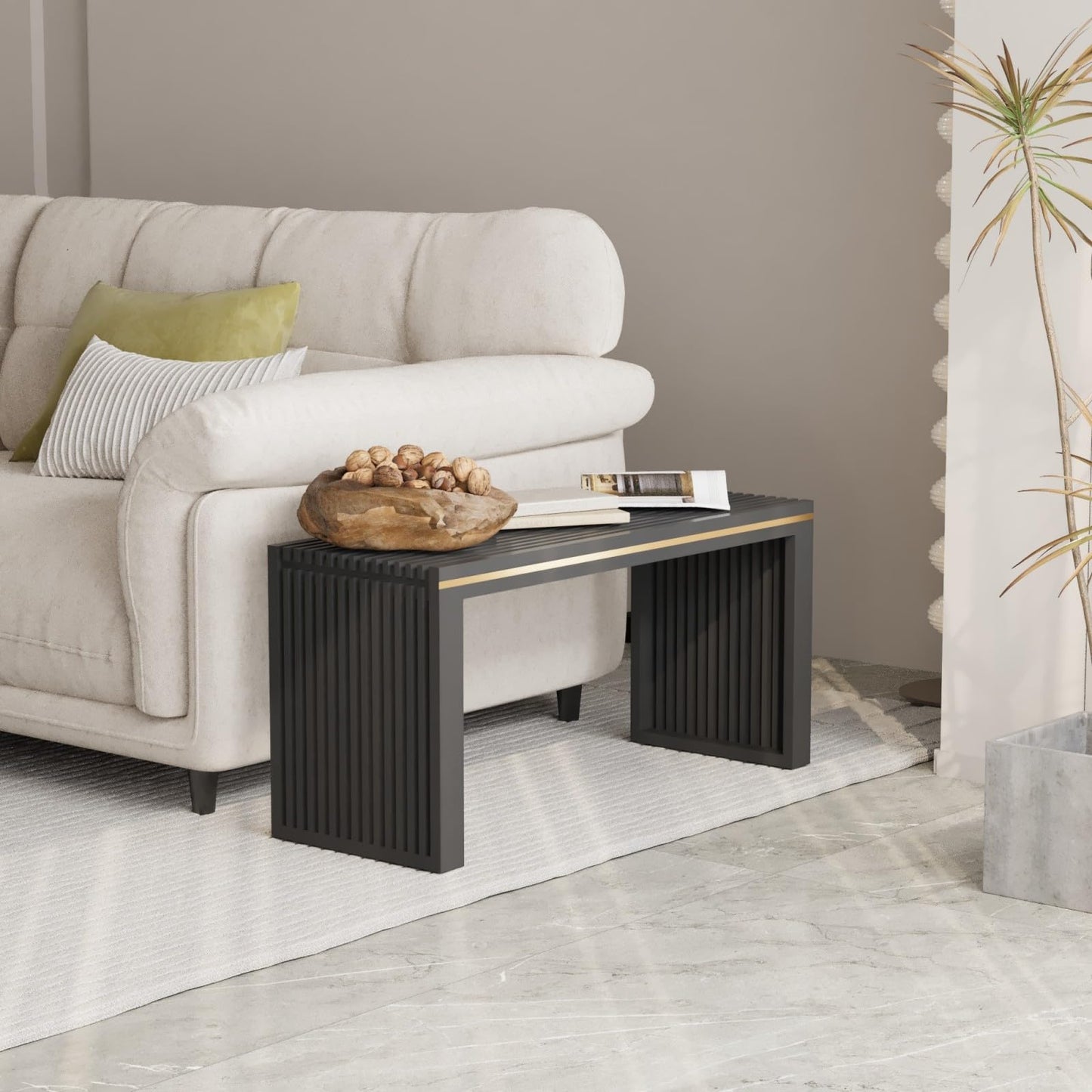 Wisuce Bamboo Dining Bench, 35 inch Entryway Indoor Bench, Black