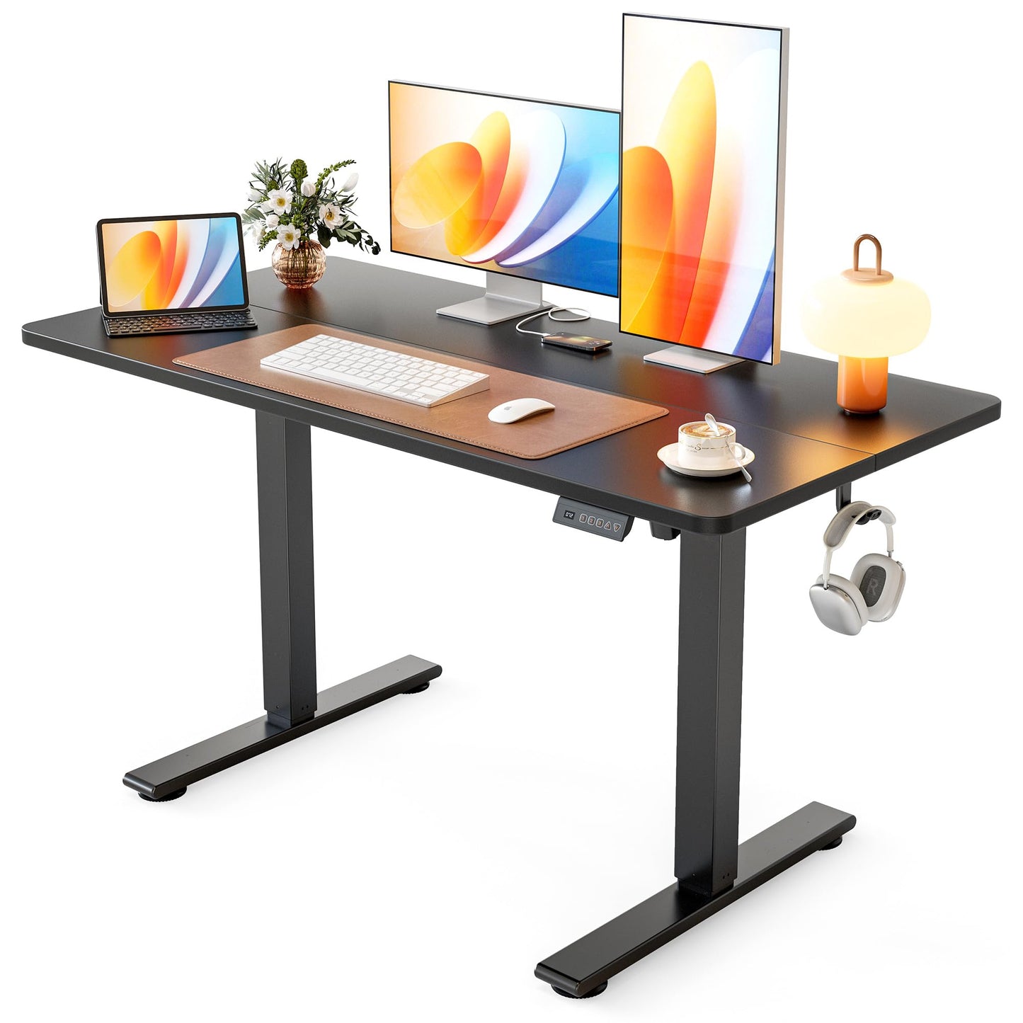 Cubiker Electric Standing Desk, 48 x 24 Stand up Desk Height Adjustable, Home Office Desk with Splice Board, Black