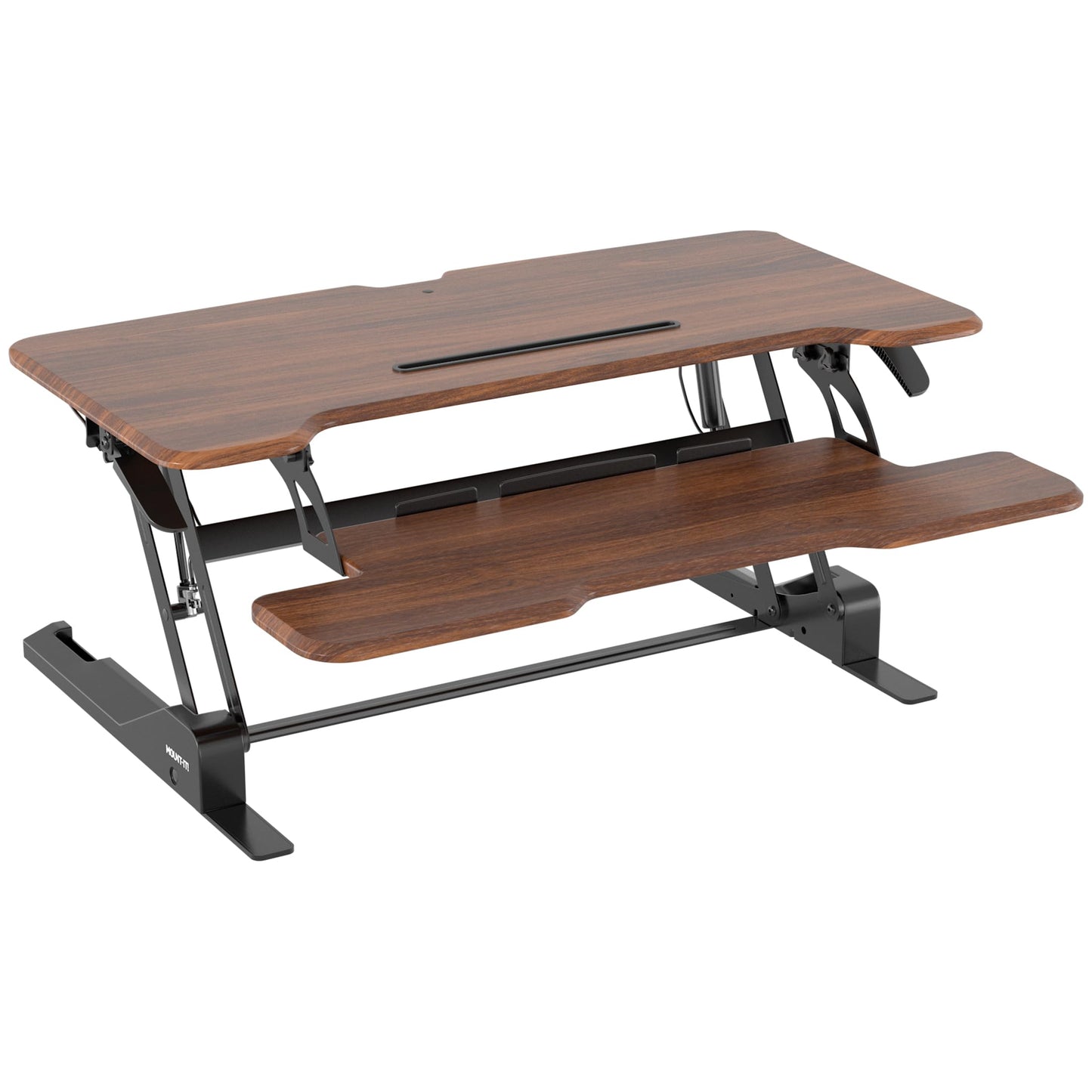 Mount-It! Large 38 Inch Standing Desk Converter, Sit Stand Desk Riser for Dual Monitors with Keyboard Tray, Height Adjustable Desktop Workstation, Easy Lift Gas Spring, Rustic Walnut Brown