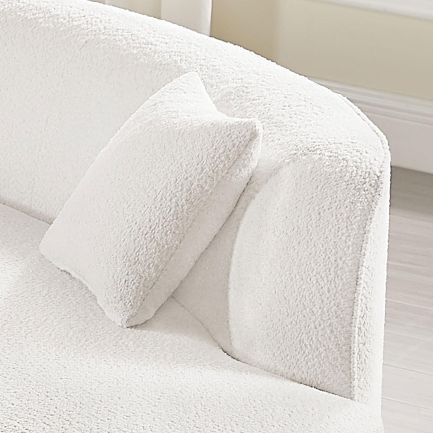 BBTJOINT Curved Sectional Chaise Sofa,Modern Minimalist Style, White Sherpa Fabric Upholstery,127'' Deep Seat Loveseat, Living Room Couch with Throw Pillows (Right Chaise Facing)