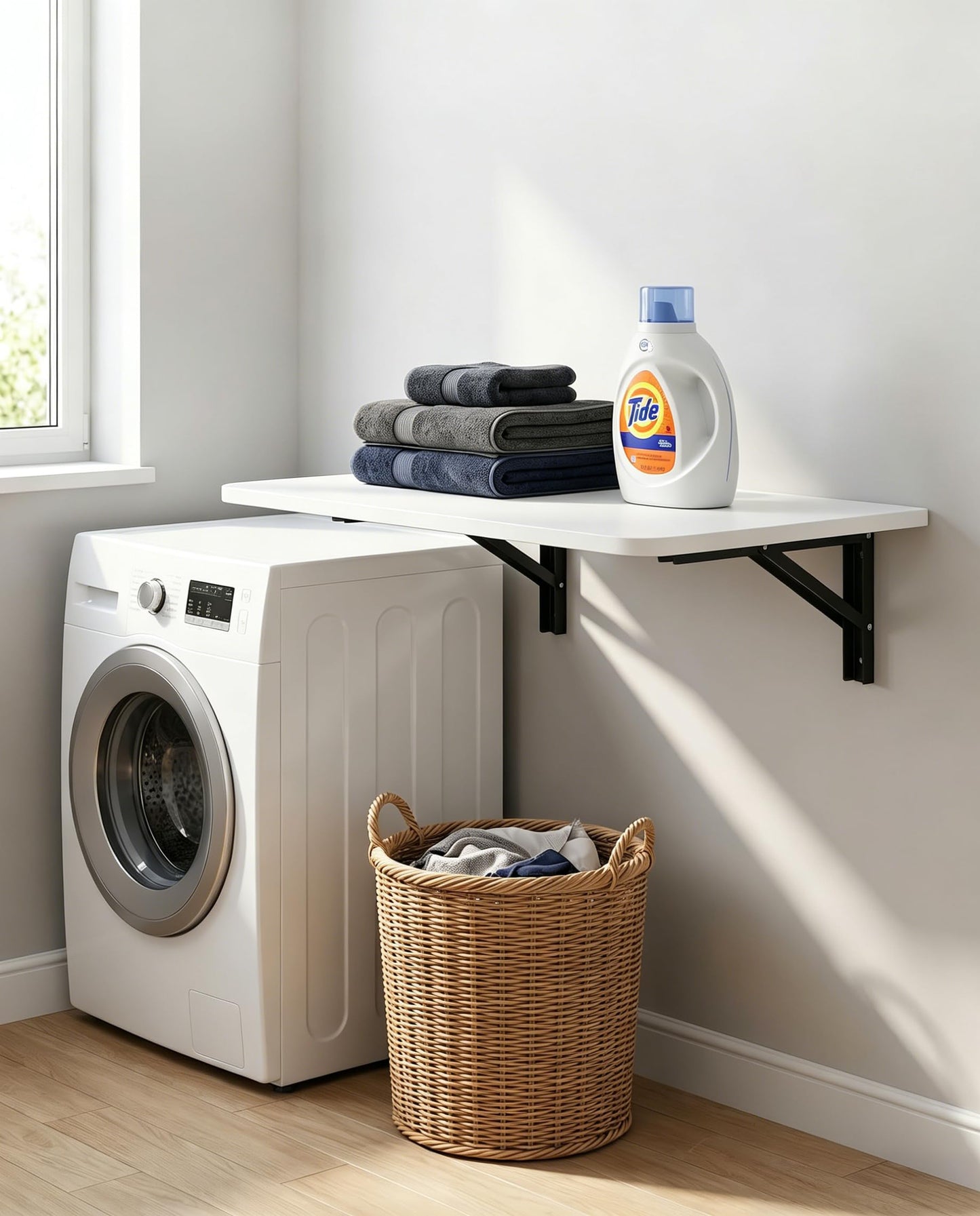 DAZIMOU 31 "x22.8 Wall Mounted Folding Table with Foldable Bracket, Suitable for Folding Tables on Balconies, Laundry Rooms, Kitchens, Home Offices, bedrooms, and Living Rooms (White)