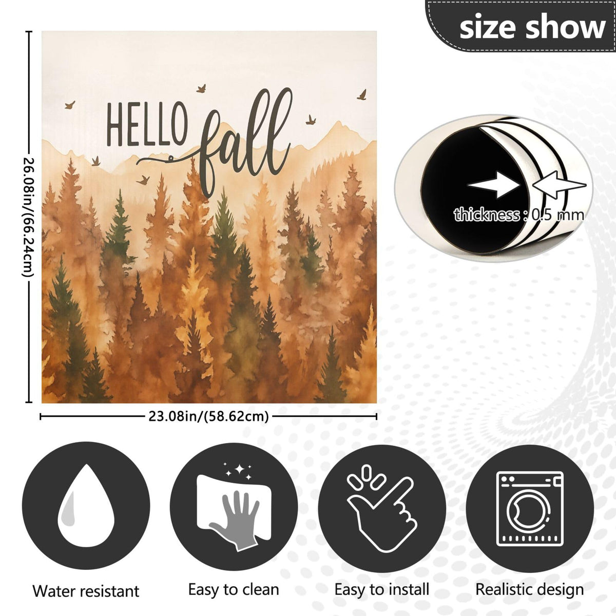 Hello Fall Forest Dishwasher Stickers Magnetic Cover Autumn Scenery Pine Tree Kitchen Fridge Magnet Covers Decals Home Decorations Vinyl Sticker Reusable 23W x 26H inches