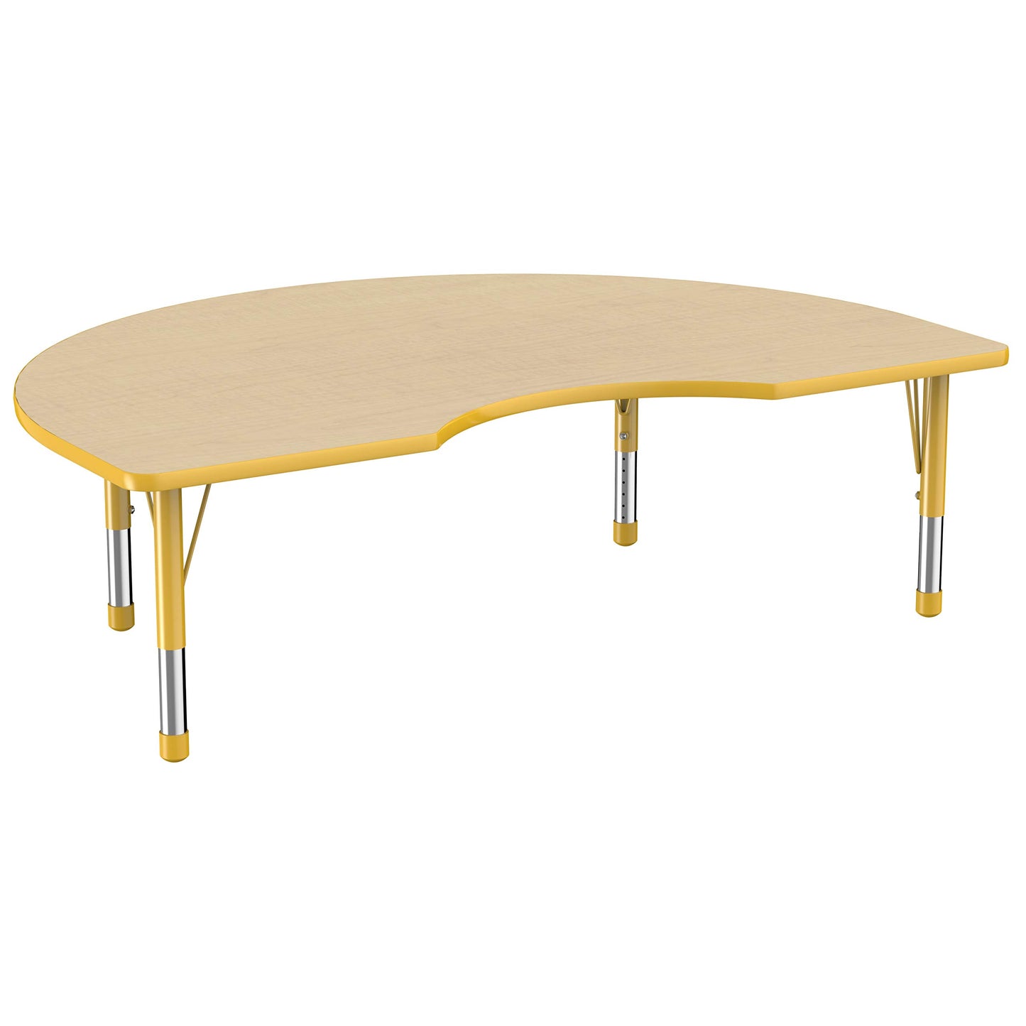 Factory Direct Partners 10087-MPYE Kidney Activity School and Classroom Kids Table (48" x 72"), Toddler Legs, Adjustable Height 15-24" - Maple Top and Yellow Edge