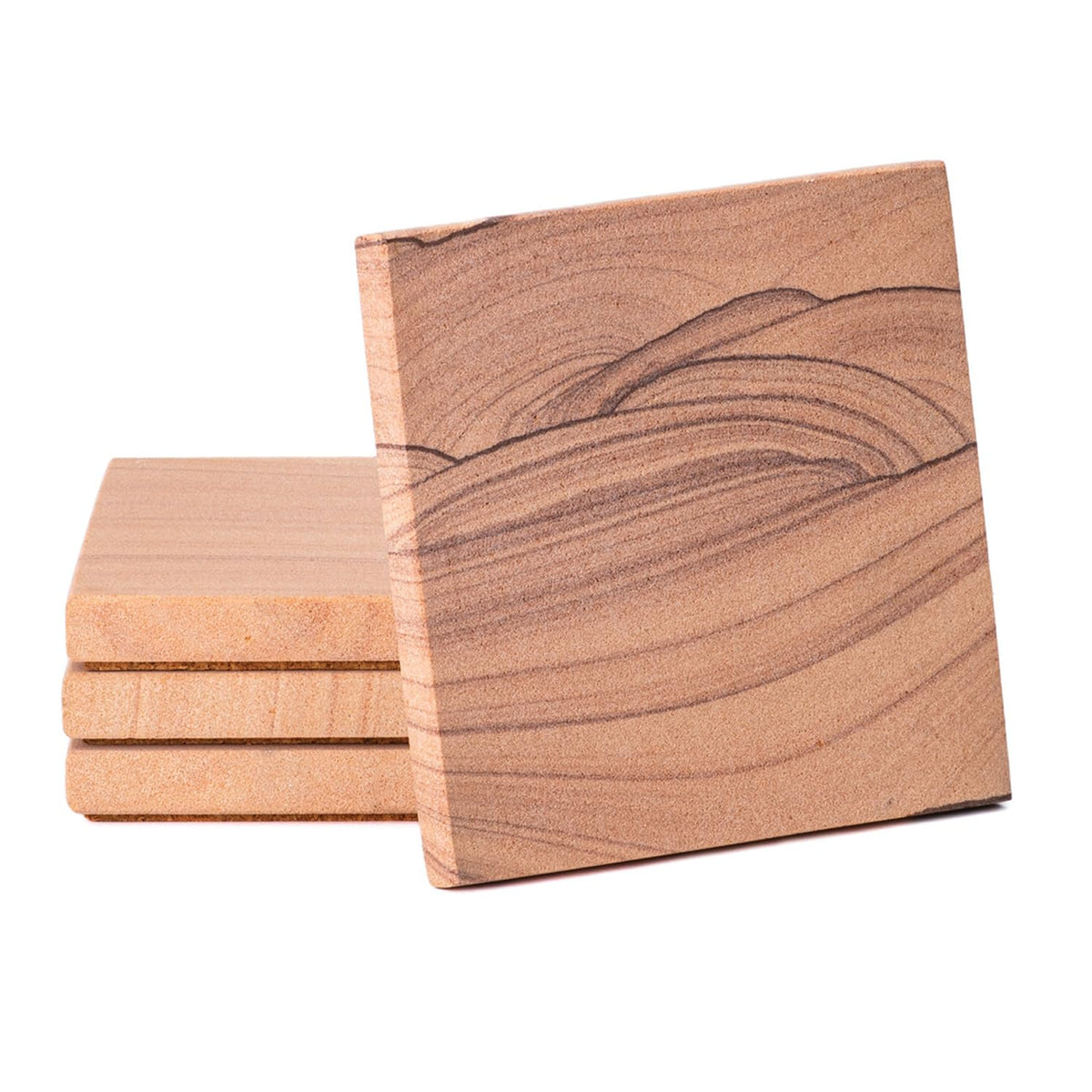 Thirstystone Desert Sand 4 Pack Natural Sandstone Coasters 4” Square Artistic with Protective Cork Backing