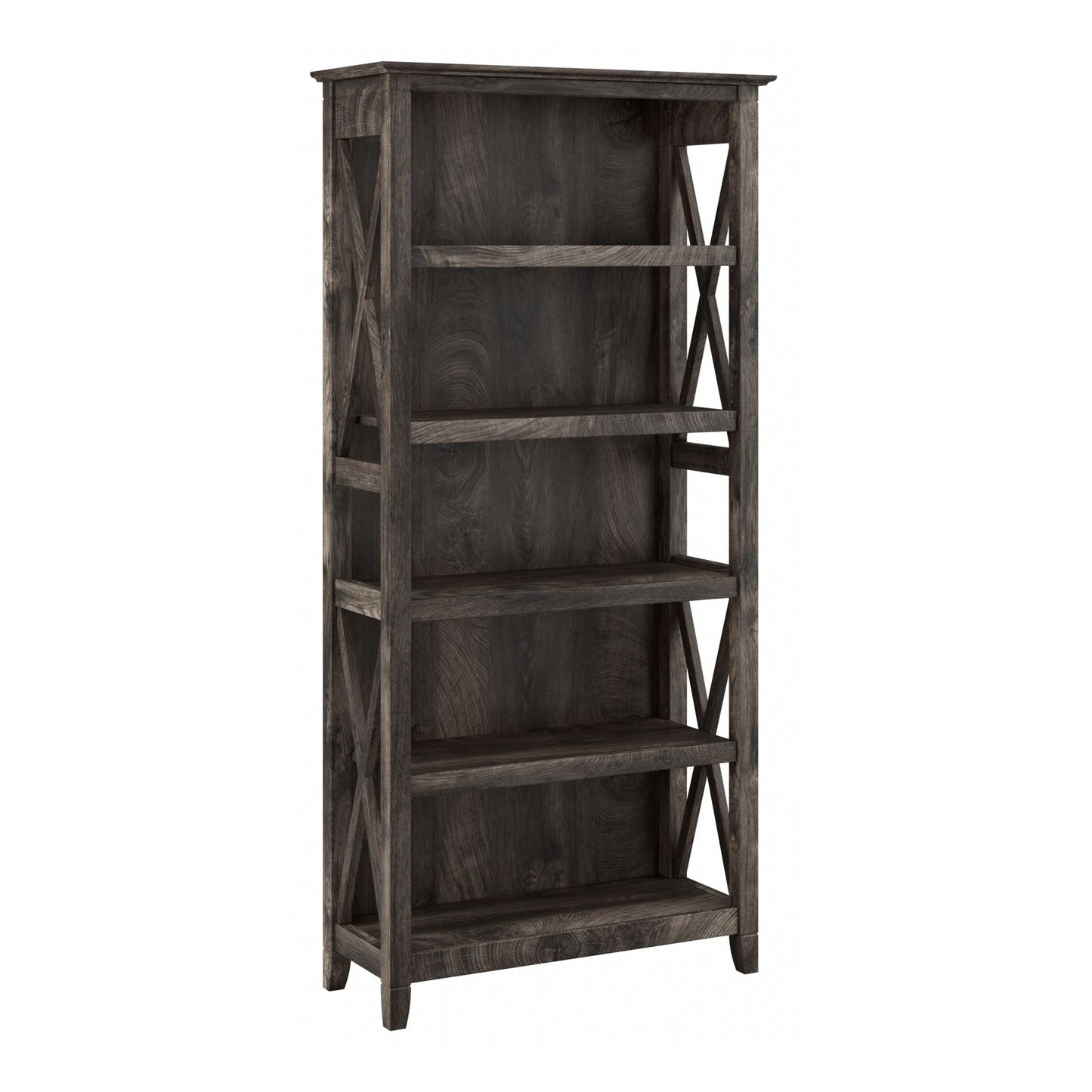 Bush Home Tall 5 Shelf Bookcase for Living Room or Home Office, Large Bookshelf, Modern Farmhouse Style, Key West Collection, Dark Gray Hickory