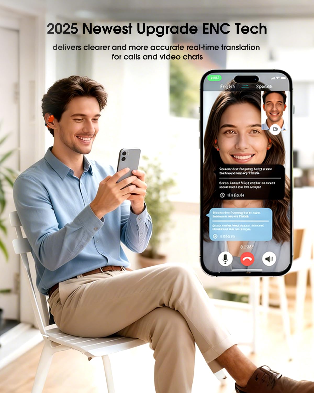 AI Translator Earbuds Wireless Bluetooth - 164 Languages Translation with No Subscription Required, Audio and Video Calls Real Time Interpreter Translating Headphones for Business, Travel, Learning