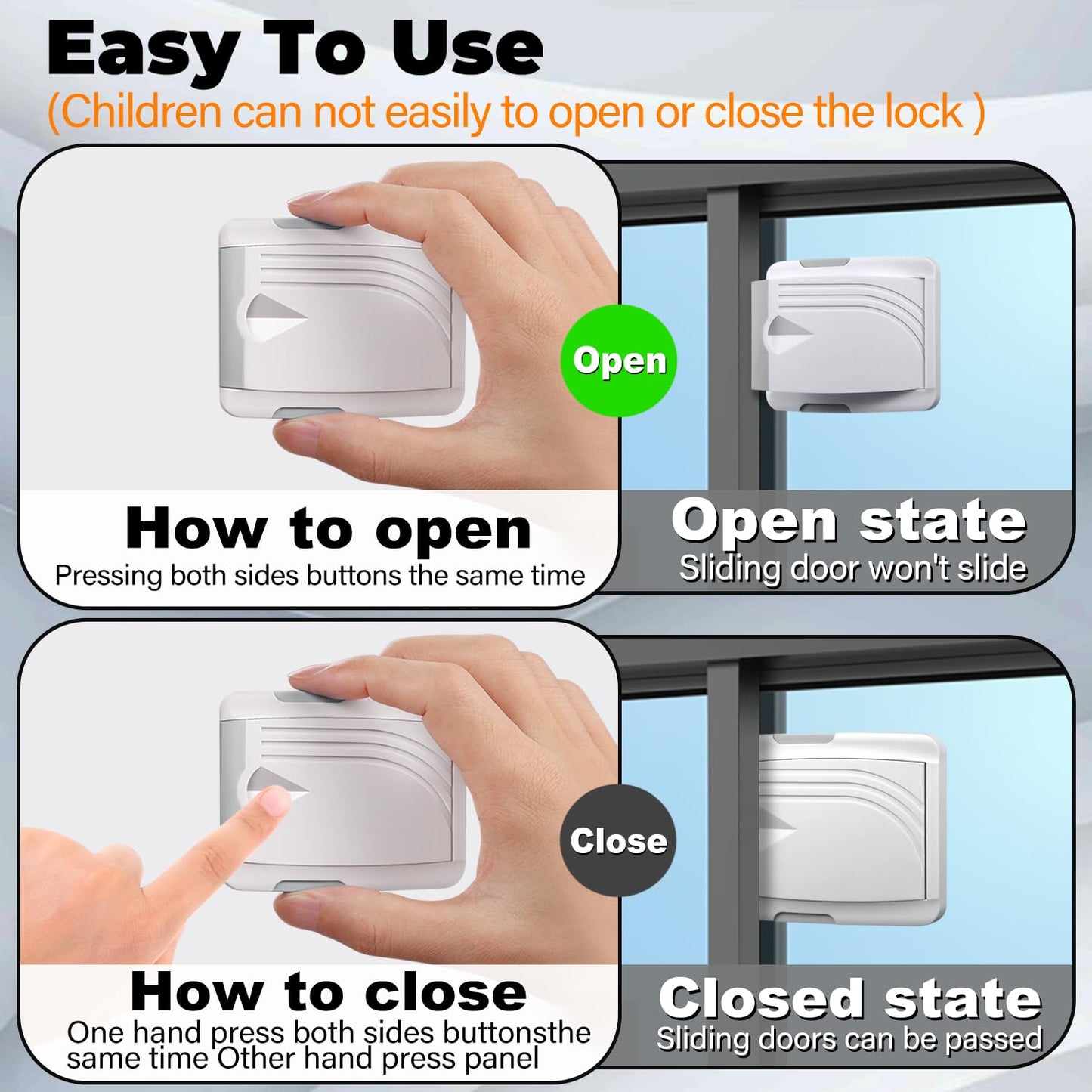 STERGDE Sliding Door Lock 2 Pack, Prevent children from opening sliding doors, sliding door baby proof, Easy To Install, For Sliding Glass Doors, Sliding Windows, Sliding Closets, Etc（Grey）