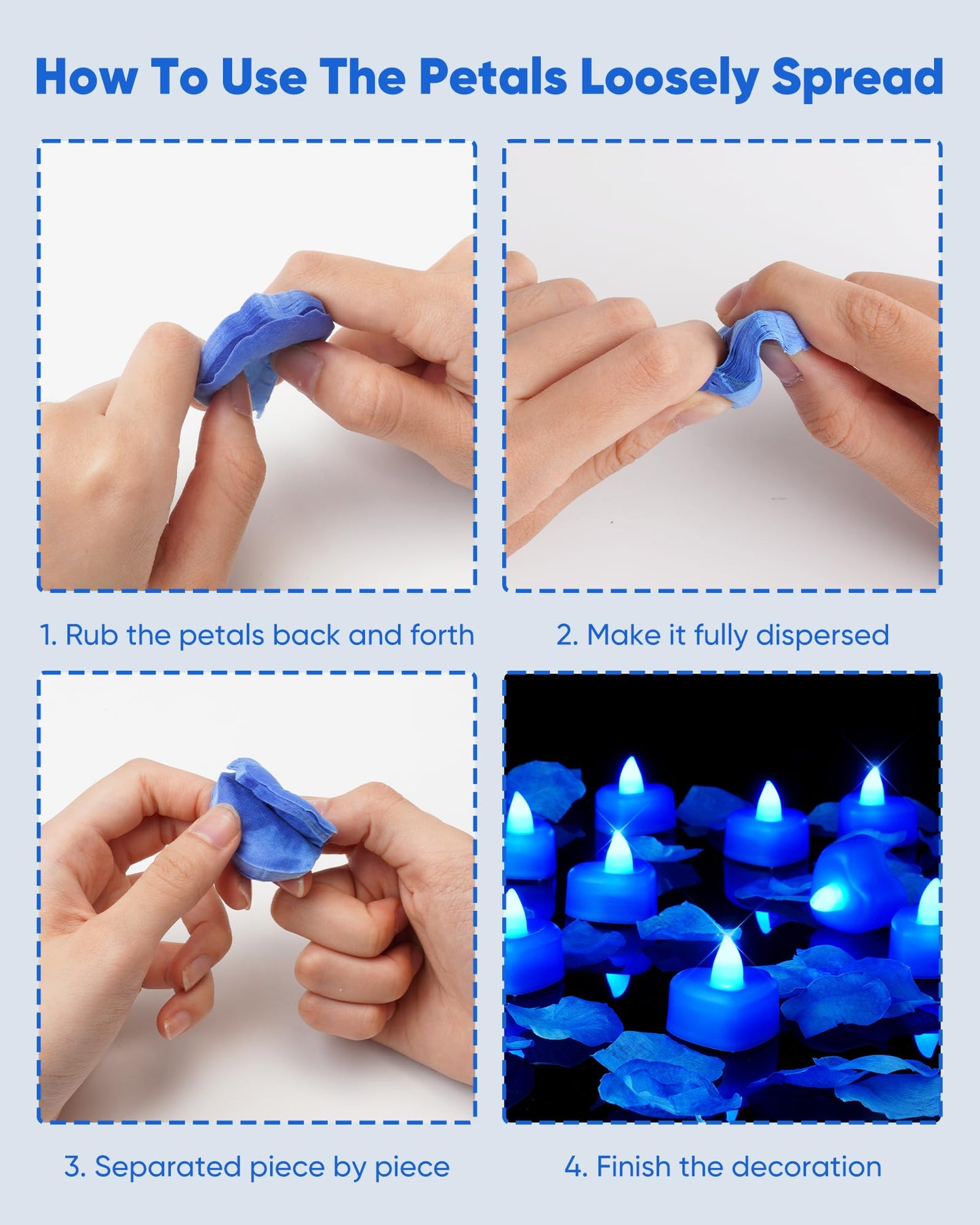 Amagic 4000 Pieces Blue Artificial Rose Petals with 50 Blue Heart LED Tea Lights, Rose Petals and Candles Set for Proposal, Anniversary, Romantic Night, Wedding Decor