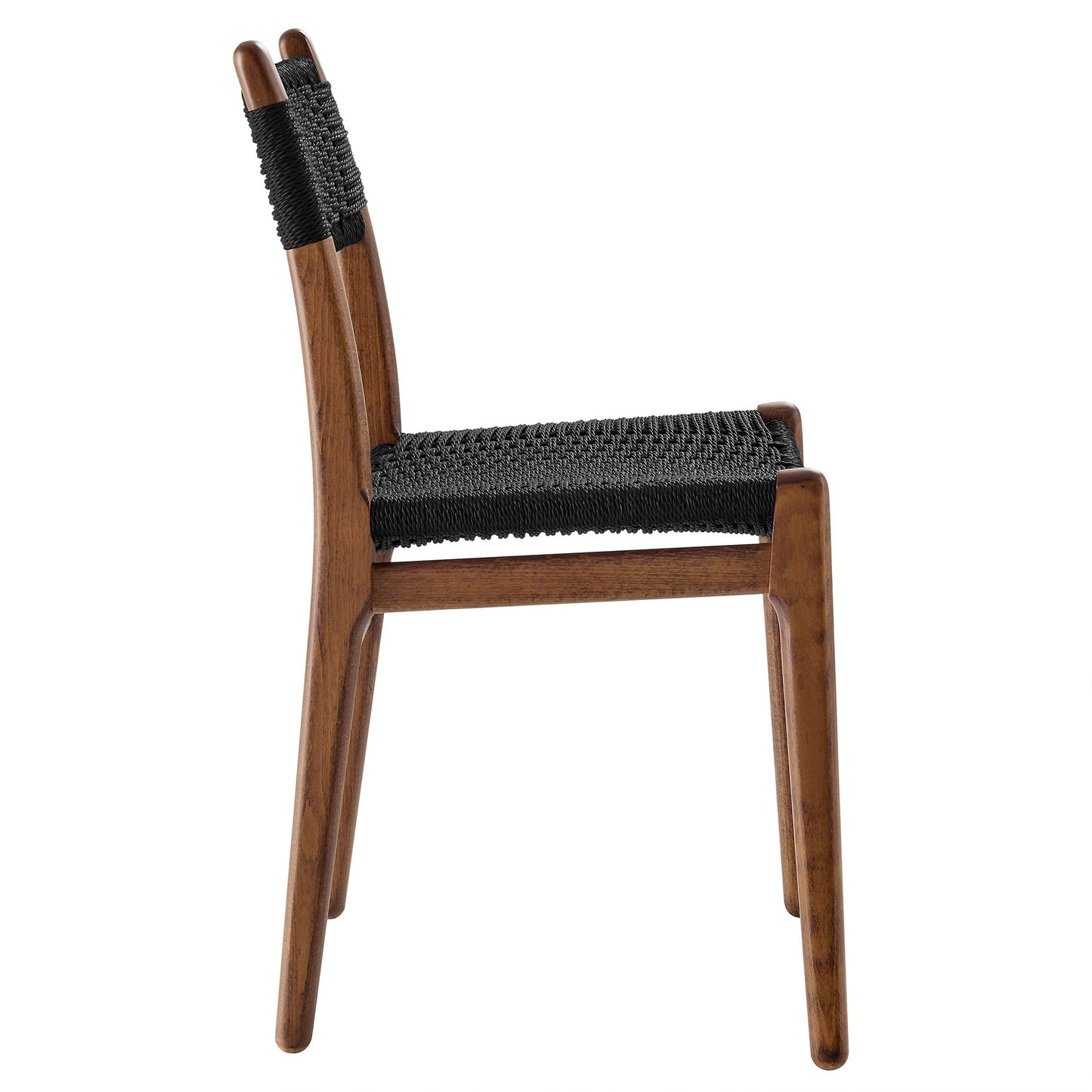 Modway Wynn Wood and Rope Dining Side Chairs Set of 2 in Walnut Black - Armless Kitchen Table Chairs - Modern Mid-Century Accent Chairs for Living Room, Reception Area, Office