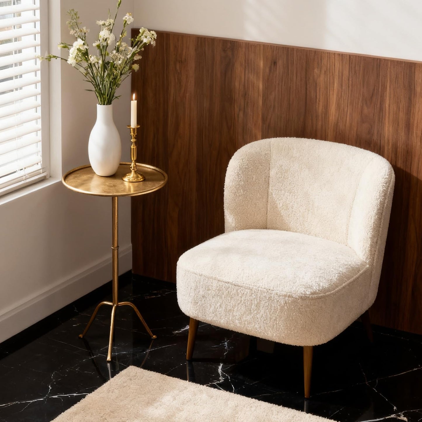 SUJUN Metal Martini Side Table, Antique Brass – Compact Art Deco Design, Raised Edge, Easy Assembly, 12.5" Diameter, 27.5" Height, Stylish and Functional Cocktail Table