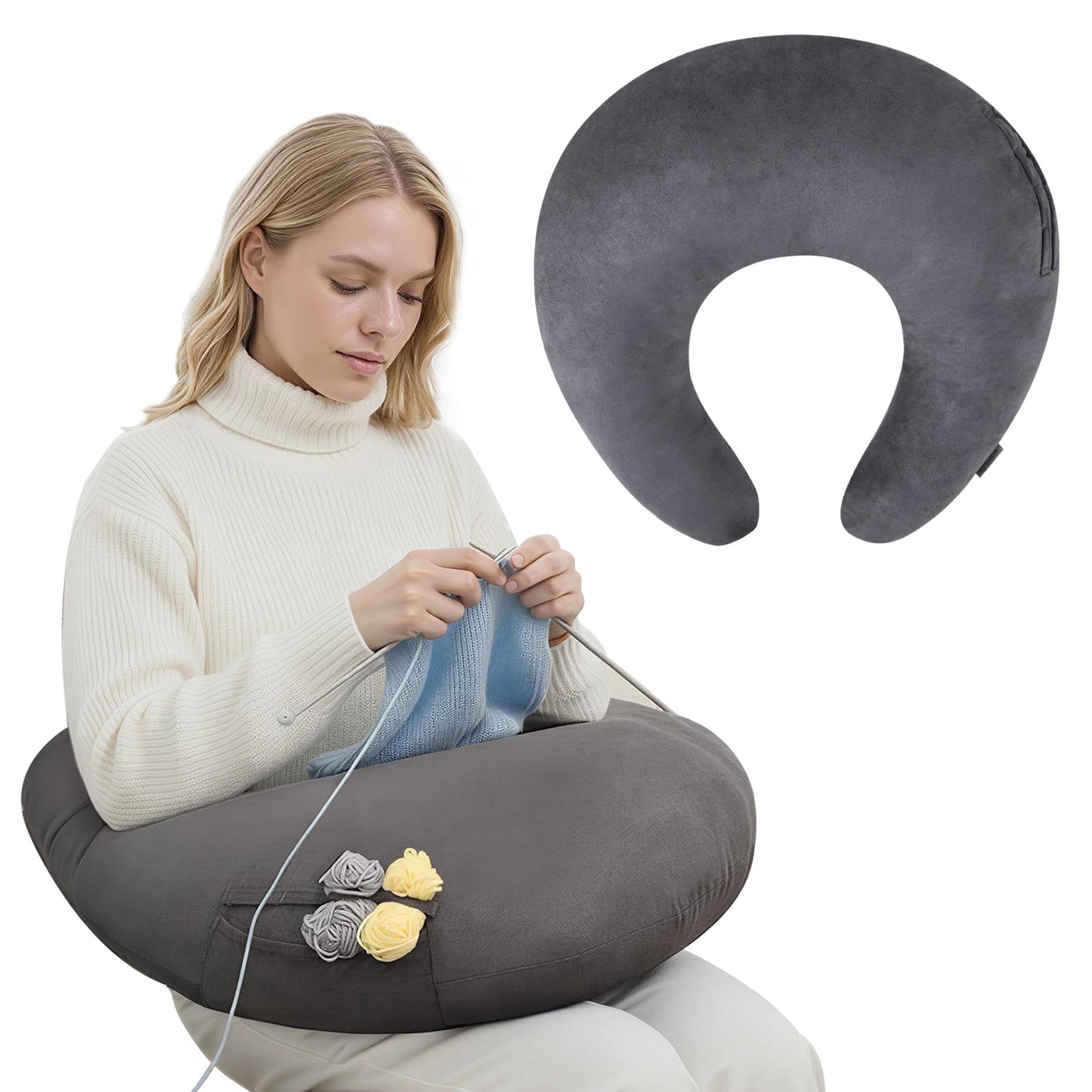 ENITYA U-Shaped Ergonomic Crochet Pillow for Lap Support
