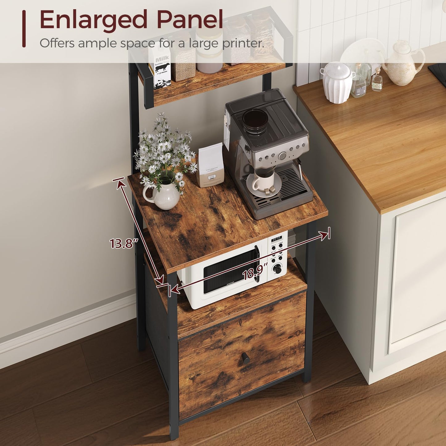 MAHANCRIS Printer Table with Storage, Home Printer Stand with File Cabinet, Fits A4/Letter Size Files, Printer Cabinet with Large Tabletop, Display Shelf, for Home Office, Rustic Brown PTHR3501
