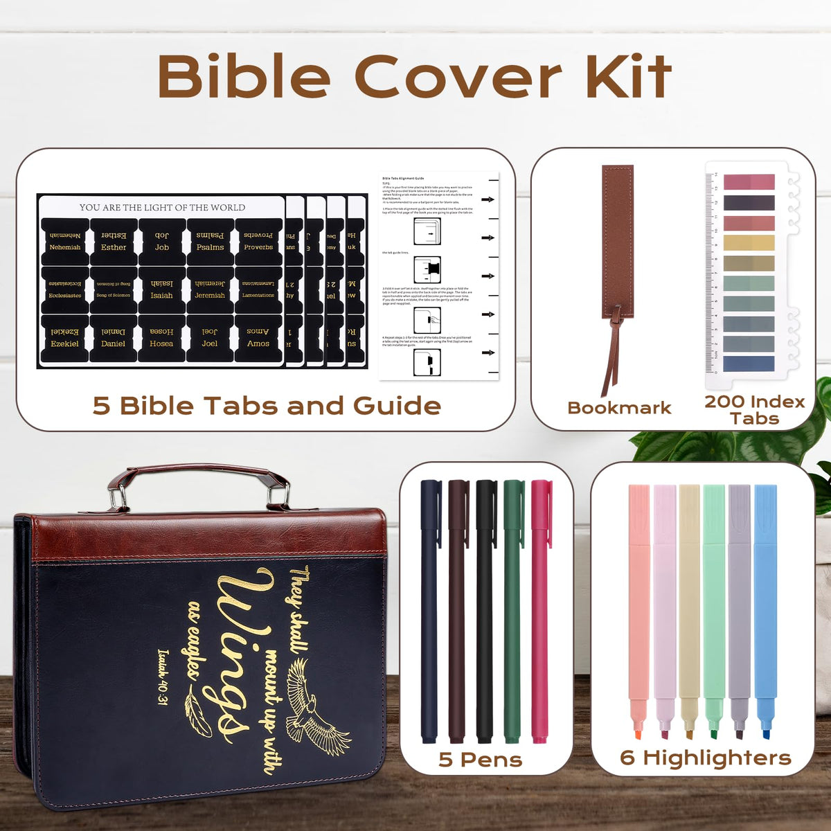XKDOUS 20 Pcs Leather Bible Cover Kit for Men Brown Bible Cover Case Black Bible Bag with Study Supplies Large Church Bag Holder Carrying Case Fathers Day Gifts for Dad