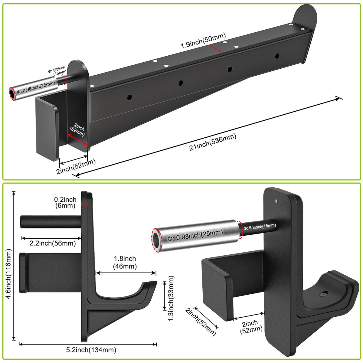 Kipika Safety Spotter Arms and J-Hooks for 2" x 2" Power Racks with 5/8" or 1" Hole - Heavy Duty Barbell Holders and Catches with Rubber Pads - Power Rack Attachments for Squat, Bench Press and More