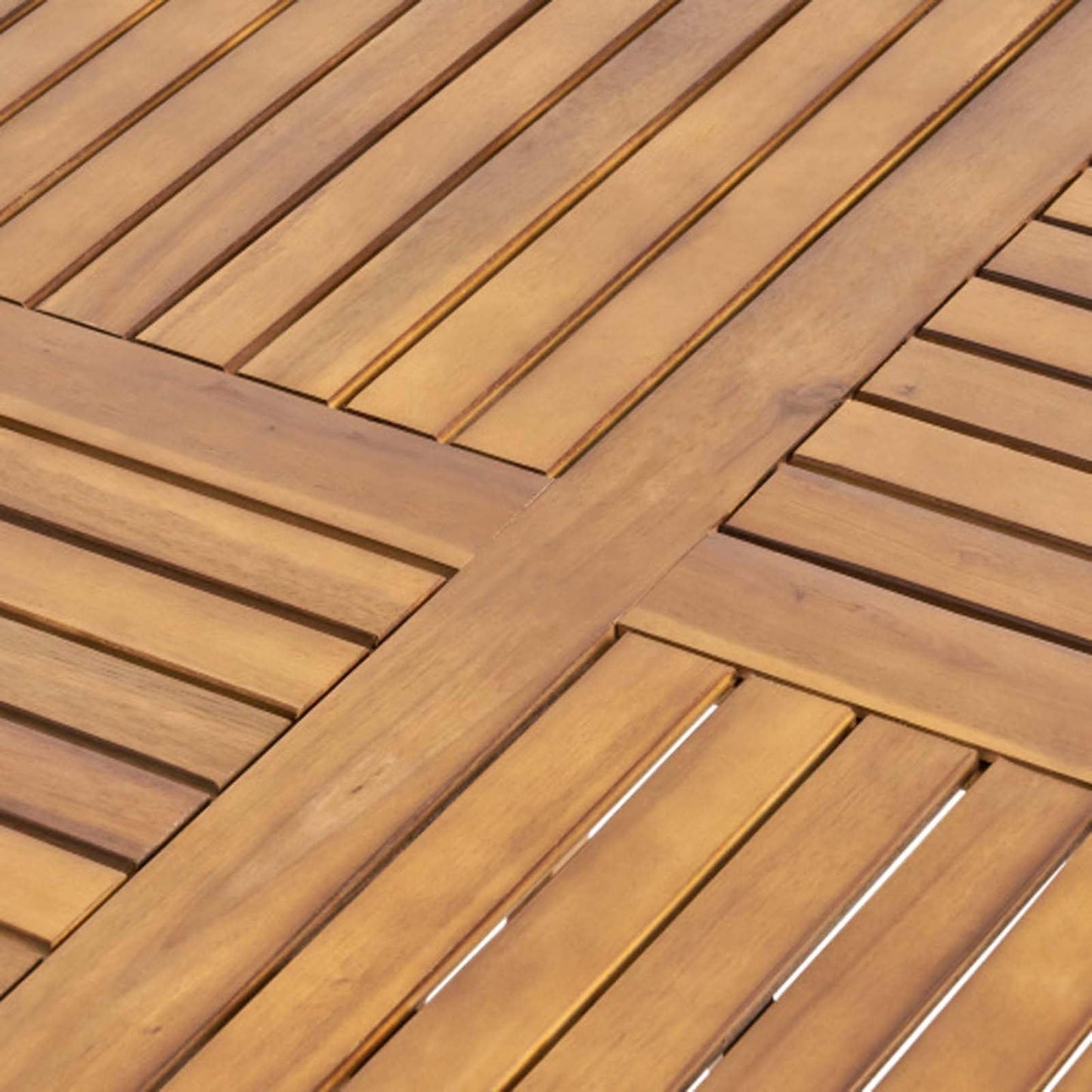 LCNDKF Weatherproof Slatted 47.25" Round Patio Dining Table, Solid Acacia Wood Teak Finish, Stable Indoor Outdoor Garden Lawn Family Dinner Furniture