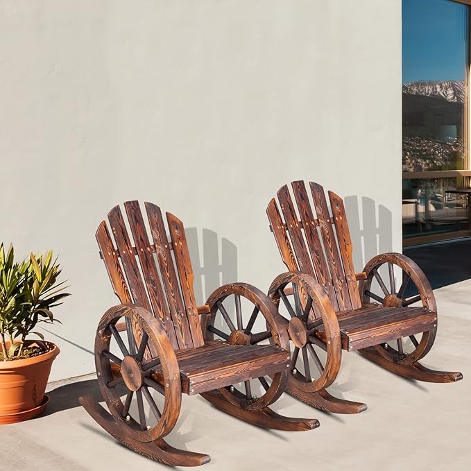 Outvita Adirondack Rocking Chair Set of 2, Wood Wagon Rocker, Outdoor Wooden