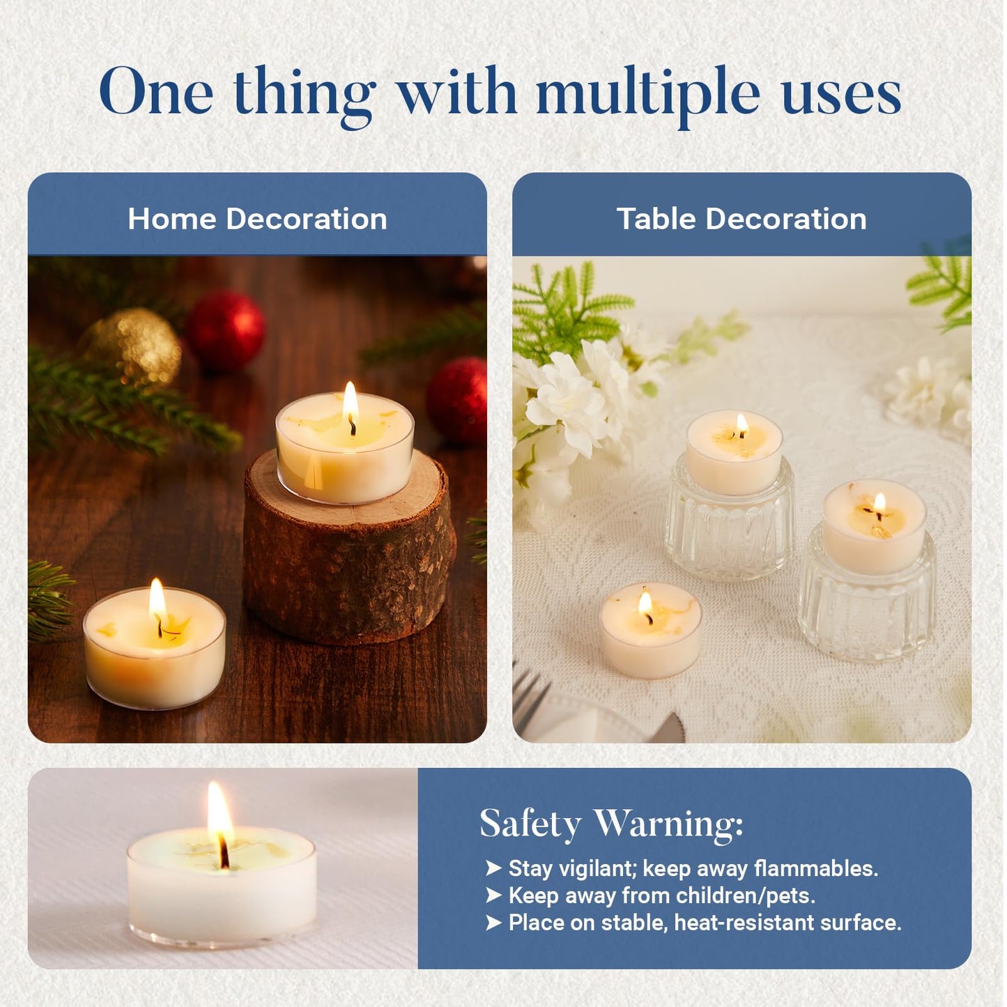 Crenovo Jasmine Scented Tealight Candles with Dried Flowers, 4 Hours Non-Toxic Tea Lights, 100% Soy Wax Candles Bulk for Wedding, Spa, Bath, and Home Decor, 8 Pack