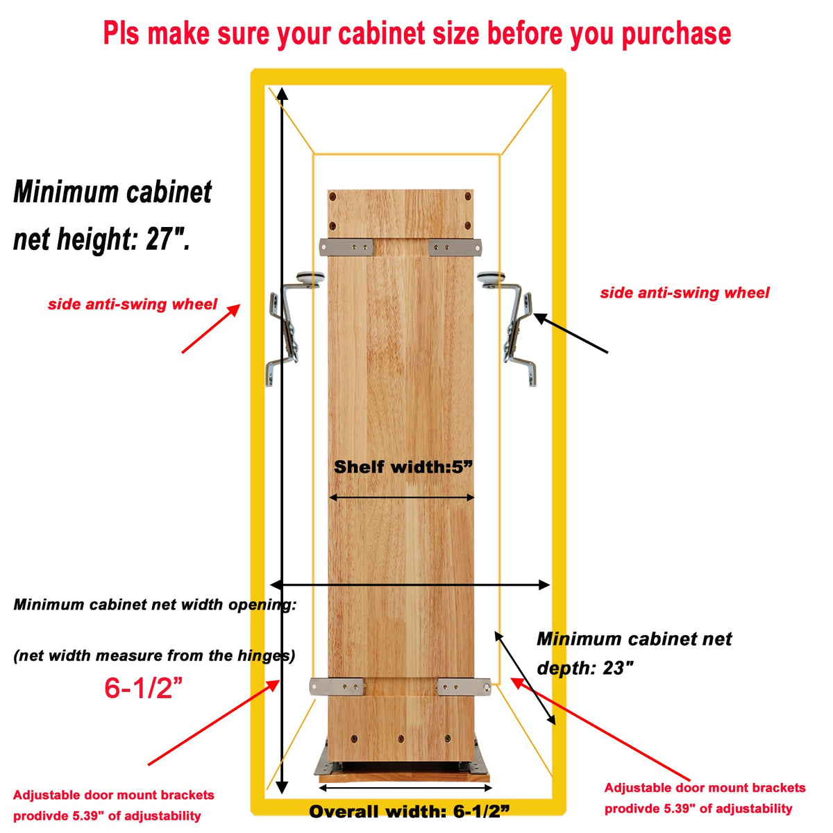 DINDON Pull Out Spice Rack Organizer for Cabinet, (5" W x 21.9" D x 25.2" H) Multi-Use Wood Pull Out Cabinet Organizer Slide Out Shelf Cabinet Storage for Kitchen, Pantry Organization