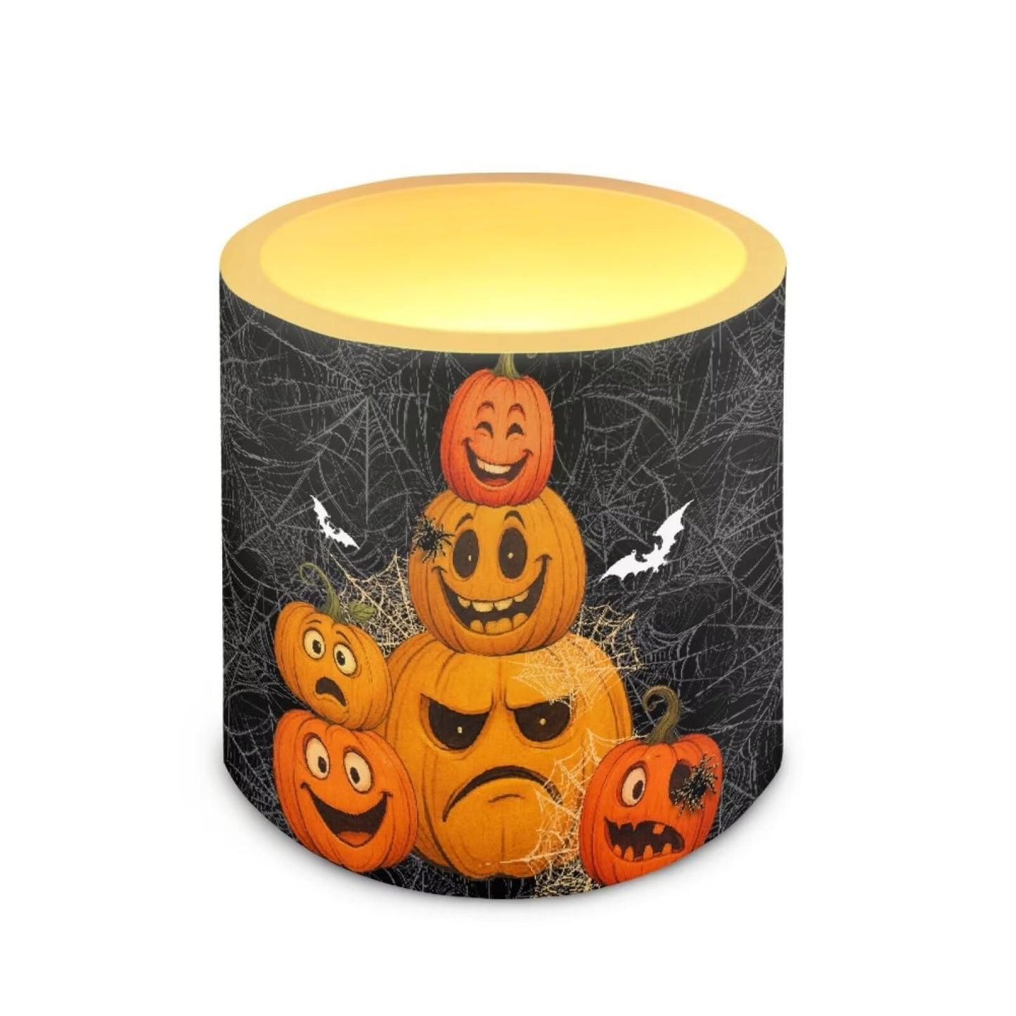Merkmak 4 Pack Flameless Candles with Remote Halloween Pumpkin Bat Battery Operated Pillar Candles with Timer LED Elictric Tealights for Trick or Treat Party Banquet Home Decorations