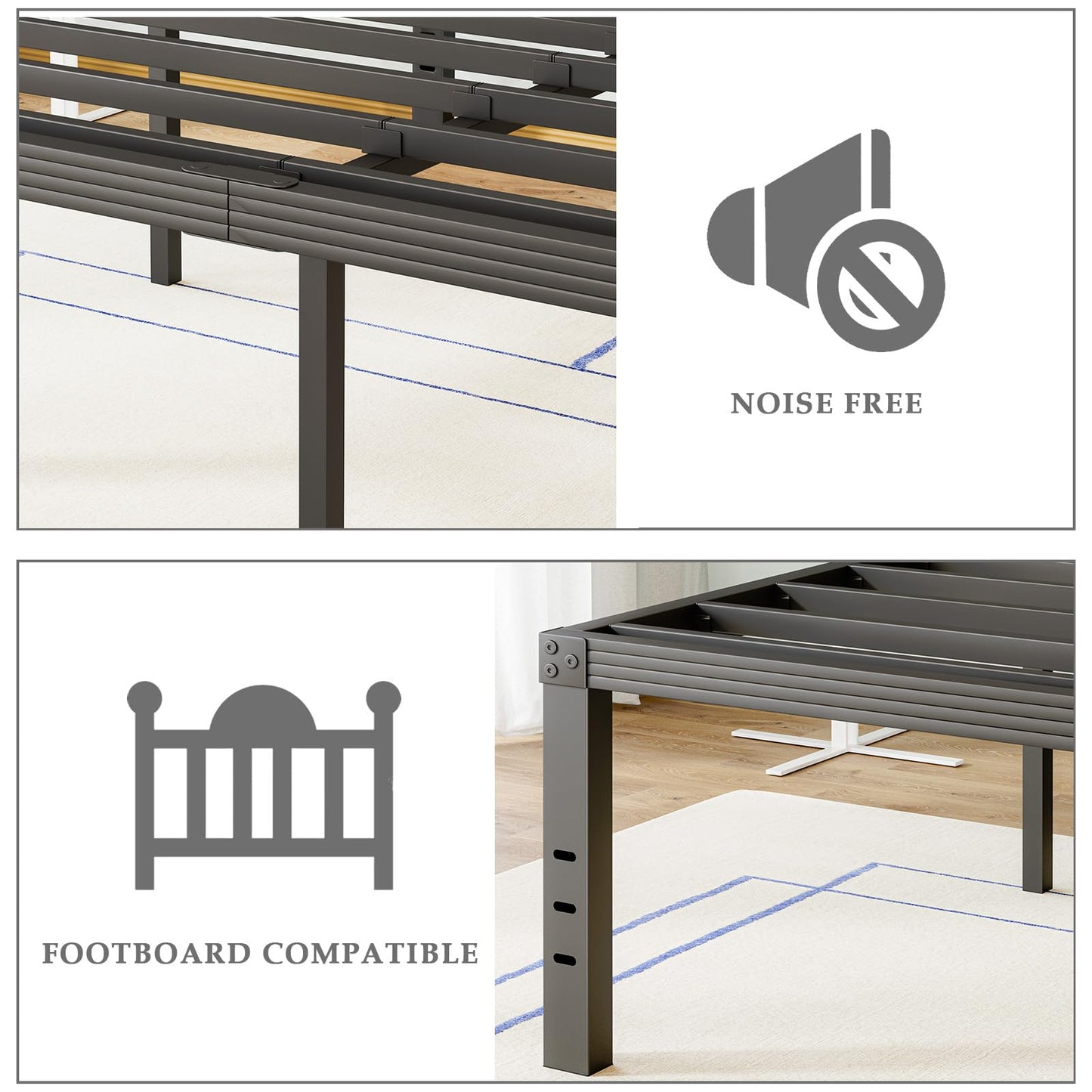 FSCHOS 14 Inch Metal Platform Full-Size Bed Frame No Box Spring Needed, Heavy Duty, Noise Free, Black