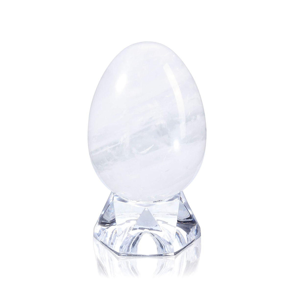 JOVIVI Natural Clear Quartz Egg Sphere Sculpture Reiki Healing Crystal Gemstone Ball Divination Figurine with Acrylic Stand for Home Decoration