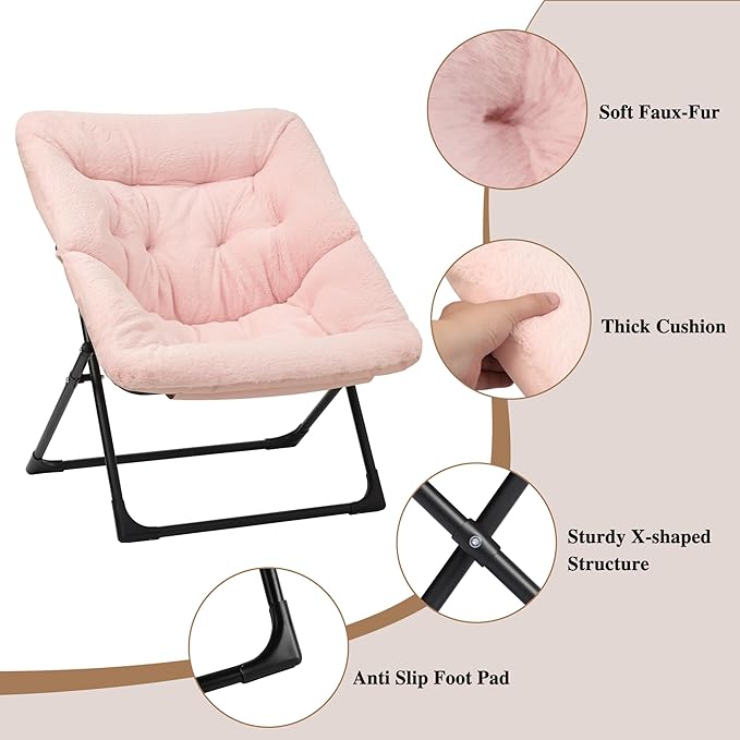 Comfy Saucer Chair for Adults, Soft Faux Fur Bedroom Chair