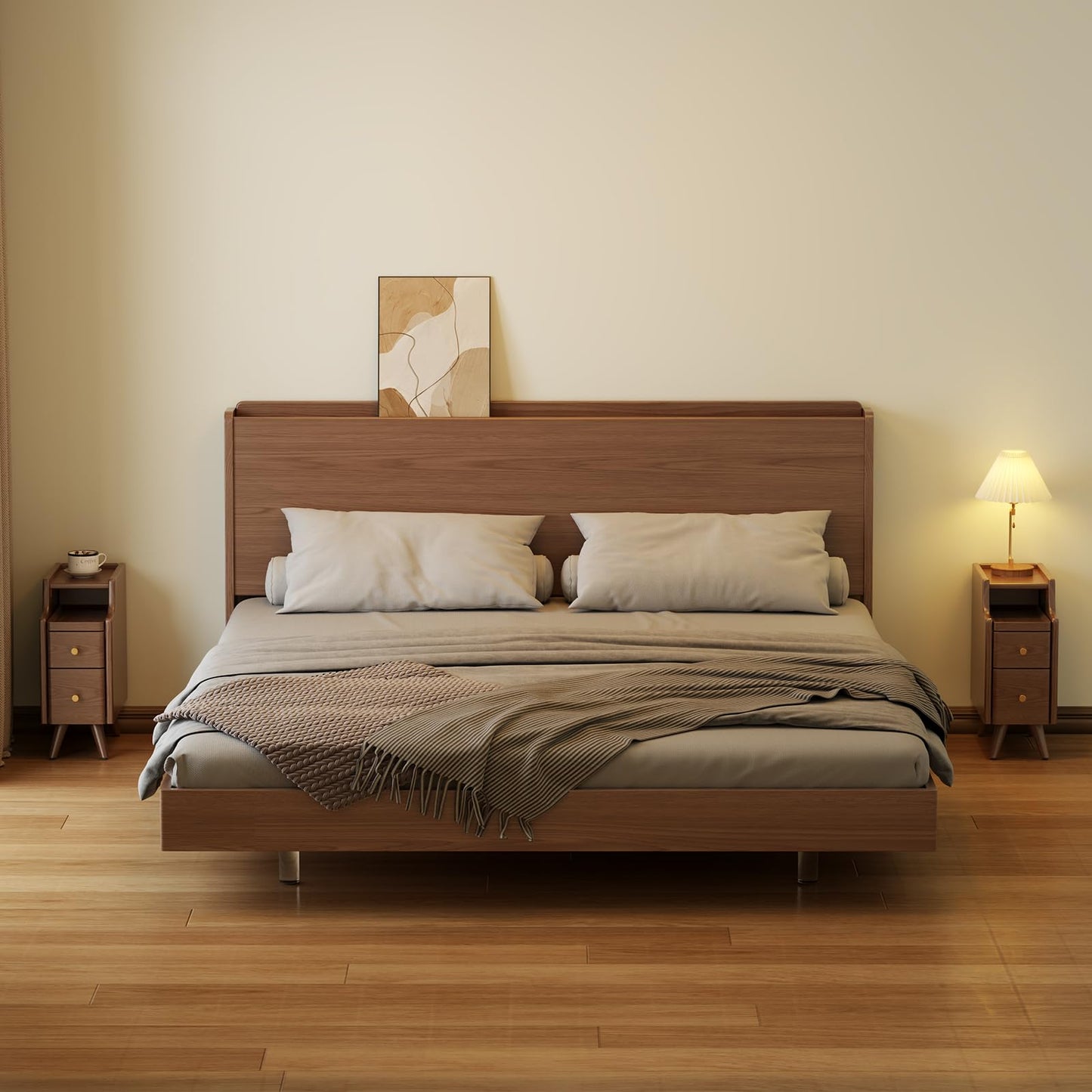 AQIMUELE Narrow Nightstand with Drawers, Wood Bedside Table, Small Walnut Nightstand Set of 2