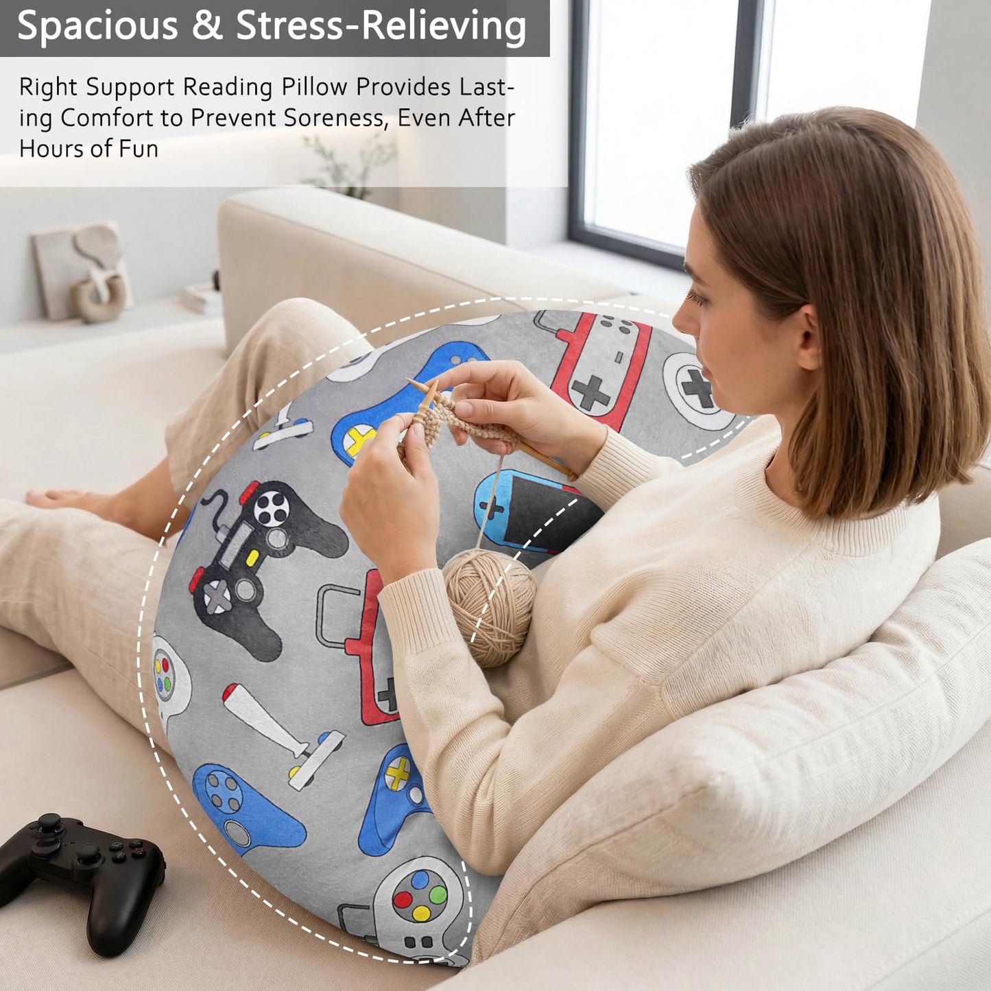 Crafting Pillow for Crocheting, Crochet Pillow for Lap Support, 12 Fun Print Styles, Ergonomic Arm Support, For Bed, Floor, Chair Comfort, Pain Relief and Fatigue for Gaming and Woking (Button)