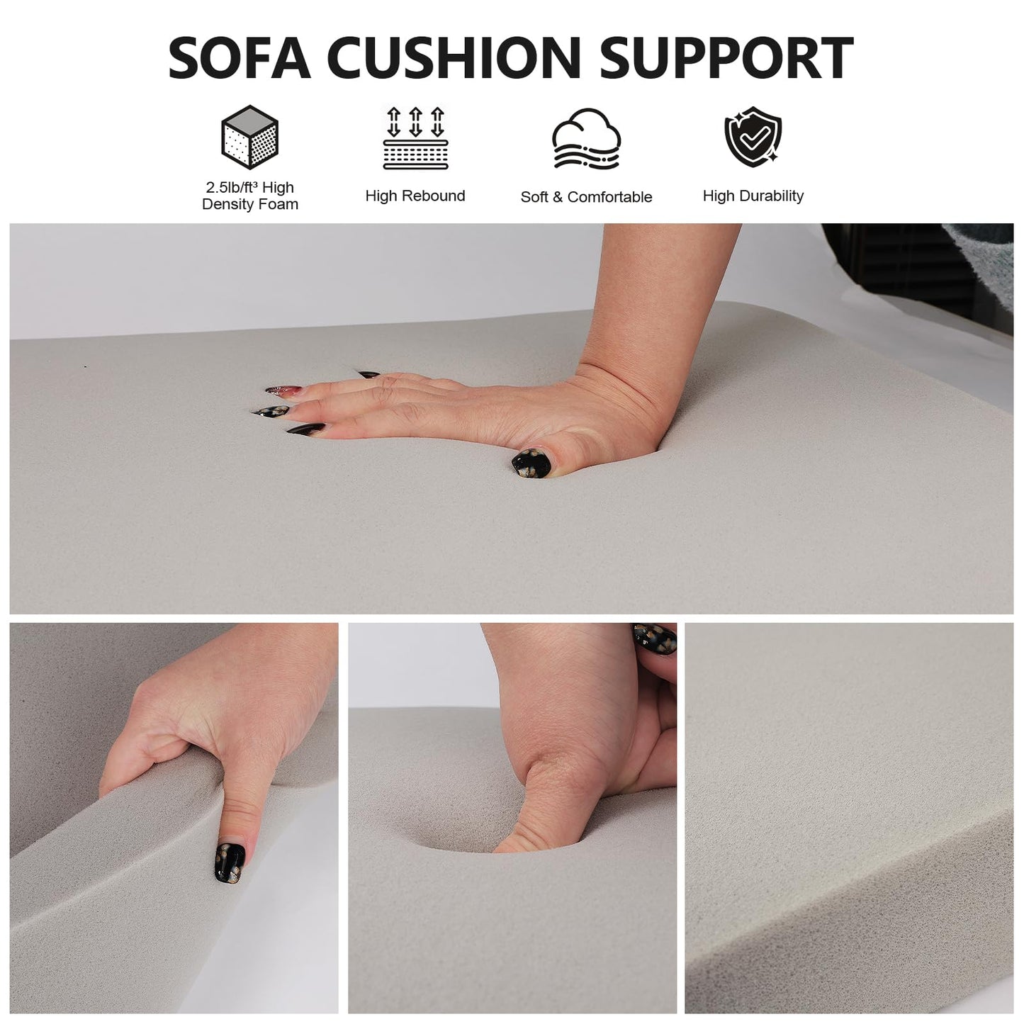 RA RUNNING ALIEN Couch Cushion Support for Sagging Seat 20"X 20"Insert Pads Supports Cushion Under Sag Repair, Curved High Density Foam Cushion Replacement for Sectional Loveseat Chair,Gray Set of 1