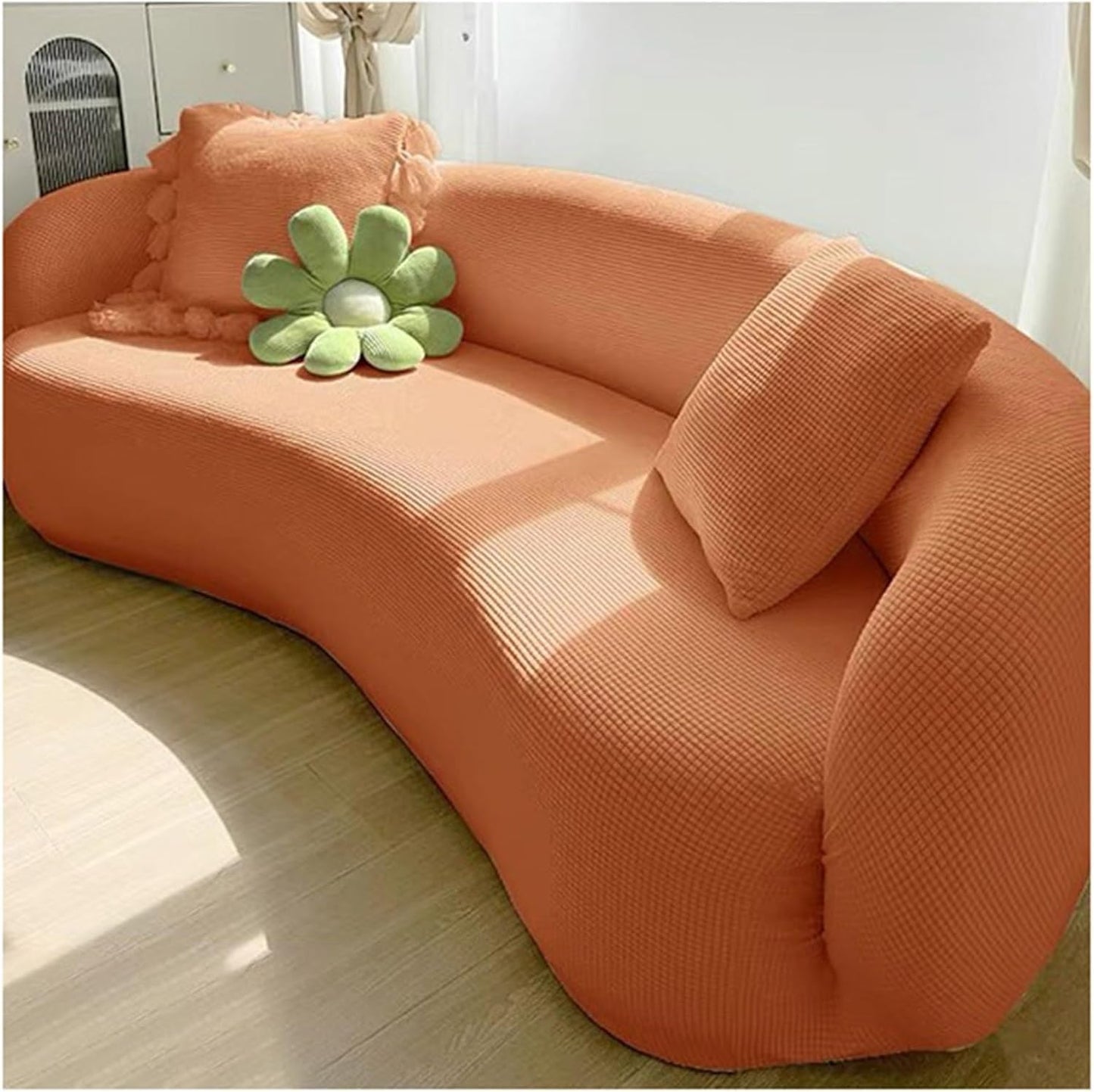 JacoJe Stretch Semi Circle Curved Sofa Cover Couch Slipcover, Shaped Semi-Circular Curved Sofa Cover for Living Room, Washable Sectional Couch Slipcover(#10,4 seat [ 92-118 in])