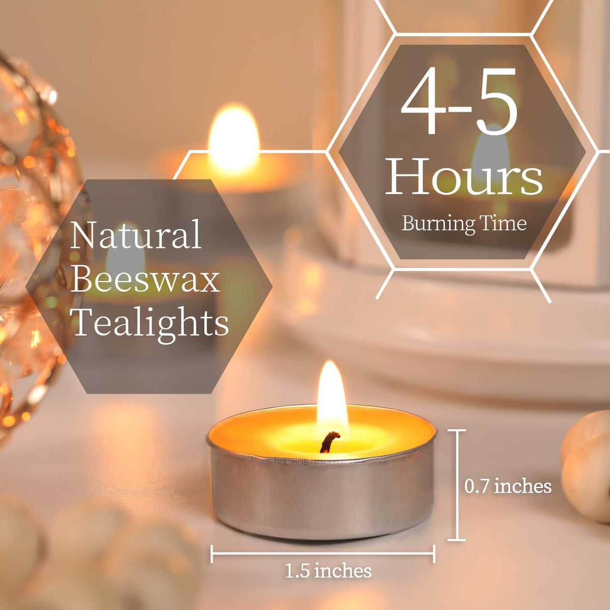 50 Packs Beeswax Tealight Candles, Pure Beeswax Candles Tea Lights Candle, Natural Organic Tealights Unscented Smokeless Clean Burning with 4 Hour Burn Time
