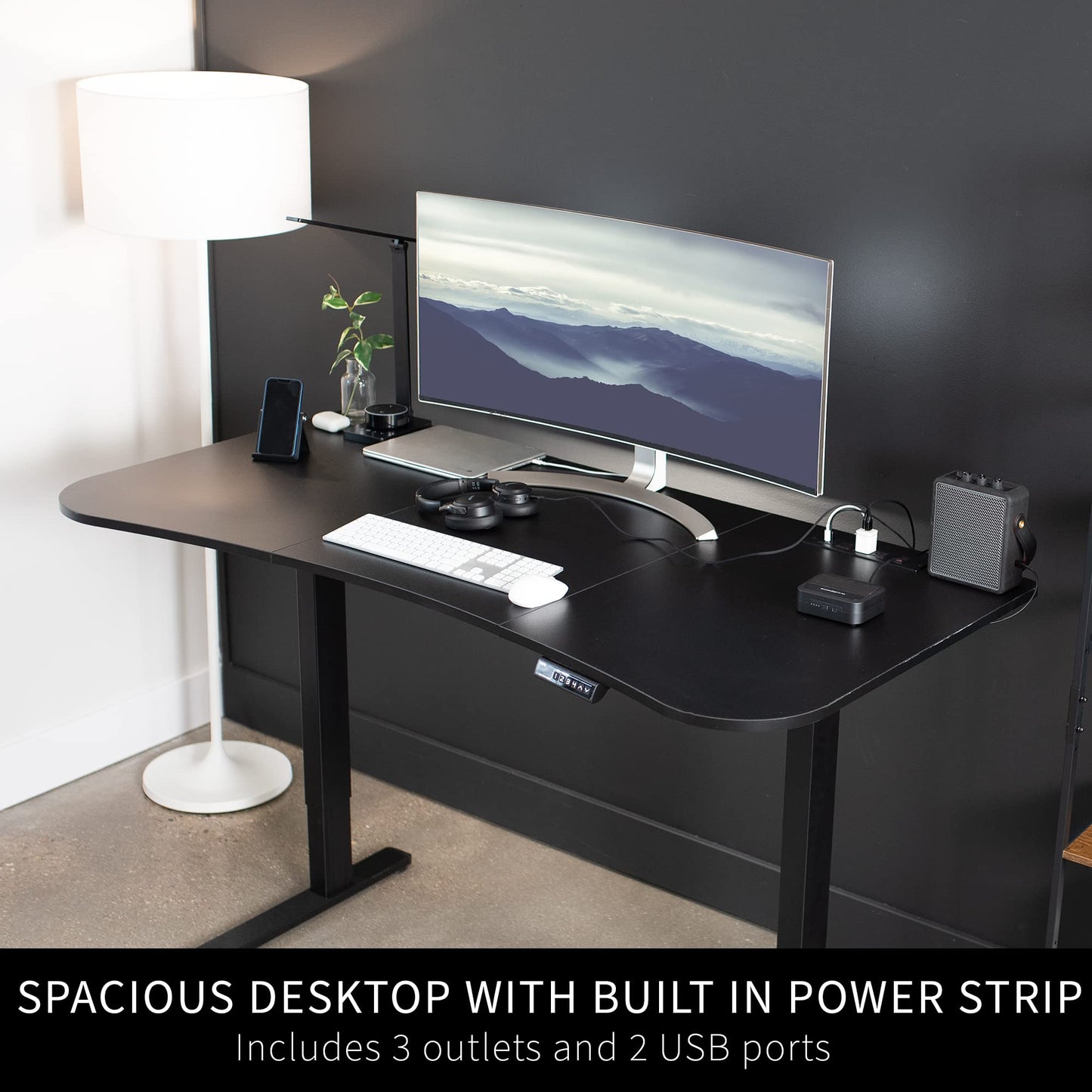 VIVO 63 x 32 inch Universal Table Top with Built-in Power Strip for Standard and Sit Stand Height Adjustable Home and Office Desk Frames, Desktop with USB Ports, Black, DESK-TOP1AC-B