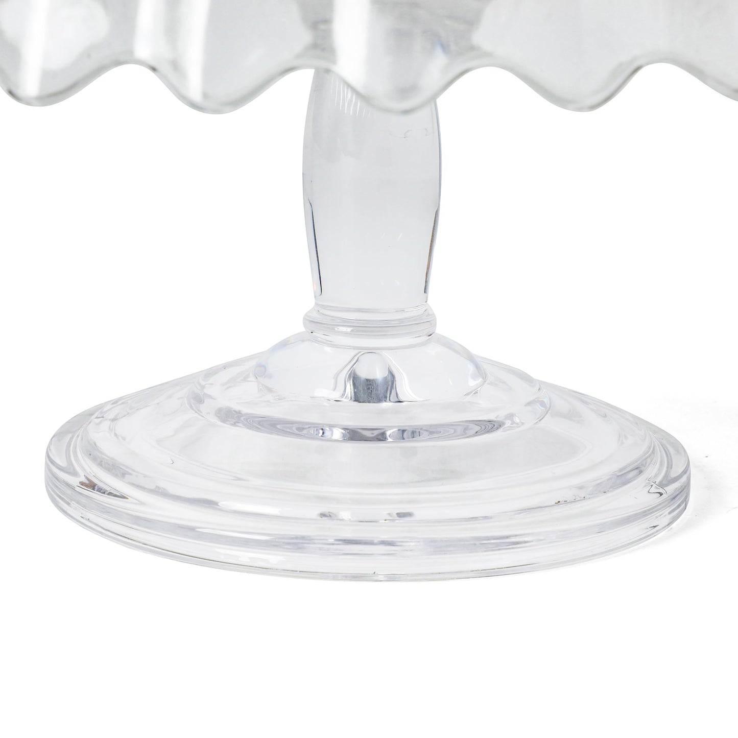 Martha Stewart Watercrest Glass Cake Stand, 10.2 Inch Footed Pedestal Cake Plate with Scalloped Ruffled Edge, Clear Handmade Glassware for Weddings, Parties, and Dessert Display