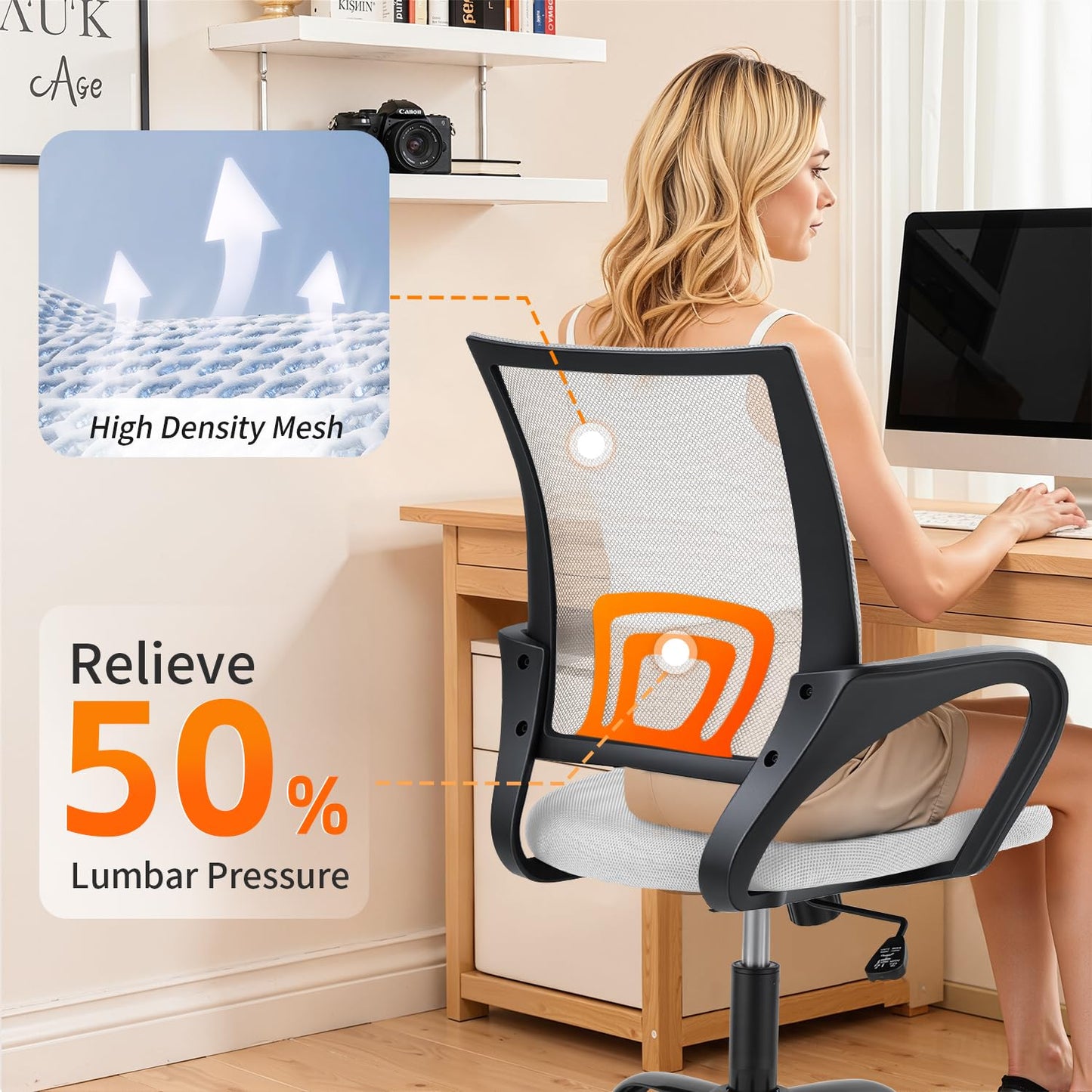 BestOffice Office Chair Ergonomic Desk Chair Mesh Computer Chair Lumbar Support Modern Executive Adjustable Stool Rolling Swivel Chair for Back Pain,White