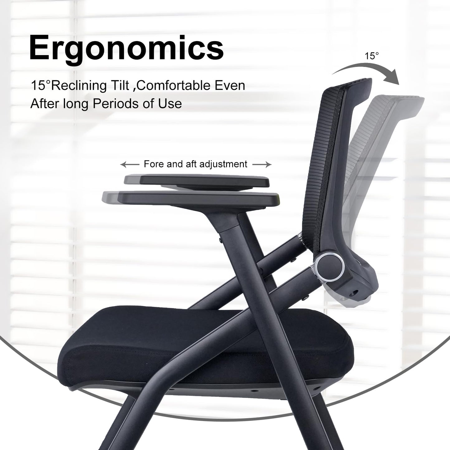 BROBRIYO Upgraded Folding Chair with Wheels and Padded, Ergonomic Mesh Back and Arms for Office, Meetings, Conferences, Receptions, Training Rooms & Folding Office Chairs
