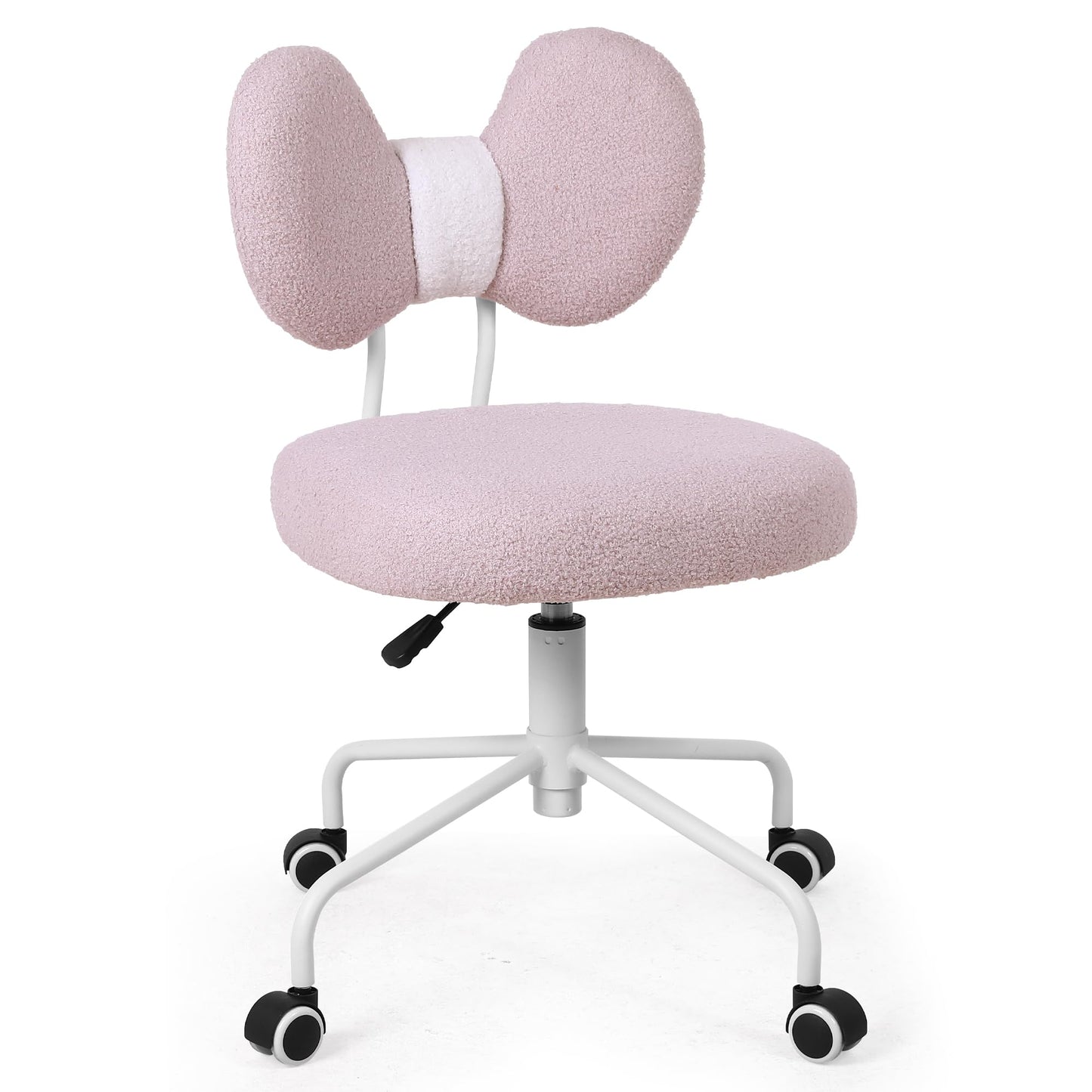 Shiepu Cute Desk Chair with Back,Comfy Small Office Chair with Wheels, Armless Adjustable Rolling Swivel Computer Chair for Home Office,Make-up Room,Bedroom,Vanity Chair for Girls,Teddy Velve,Pink