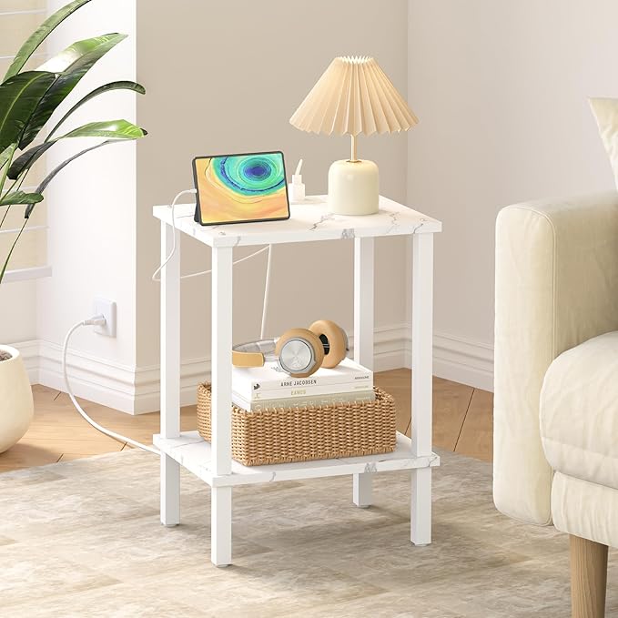 TUTOTAK End Table with Charging Station, Small Side Table with Outlets