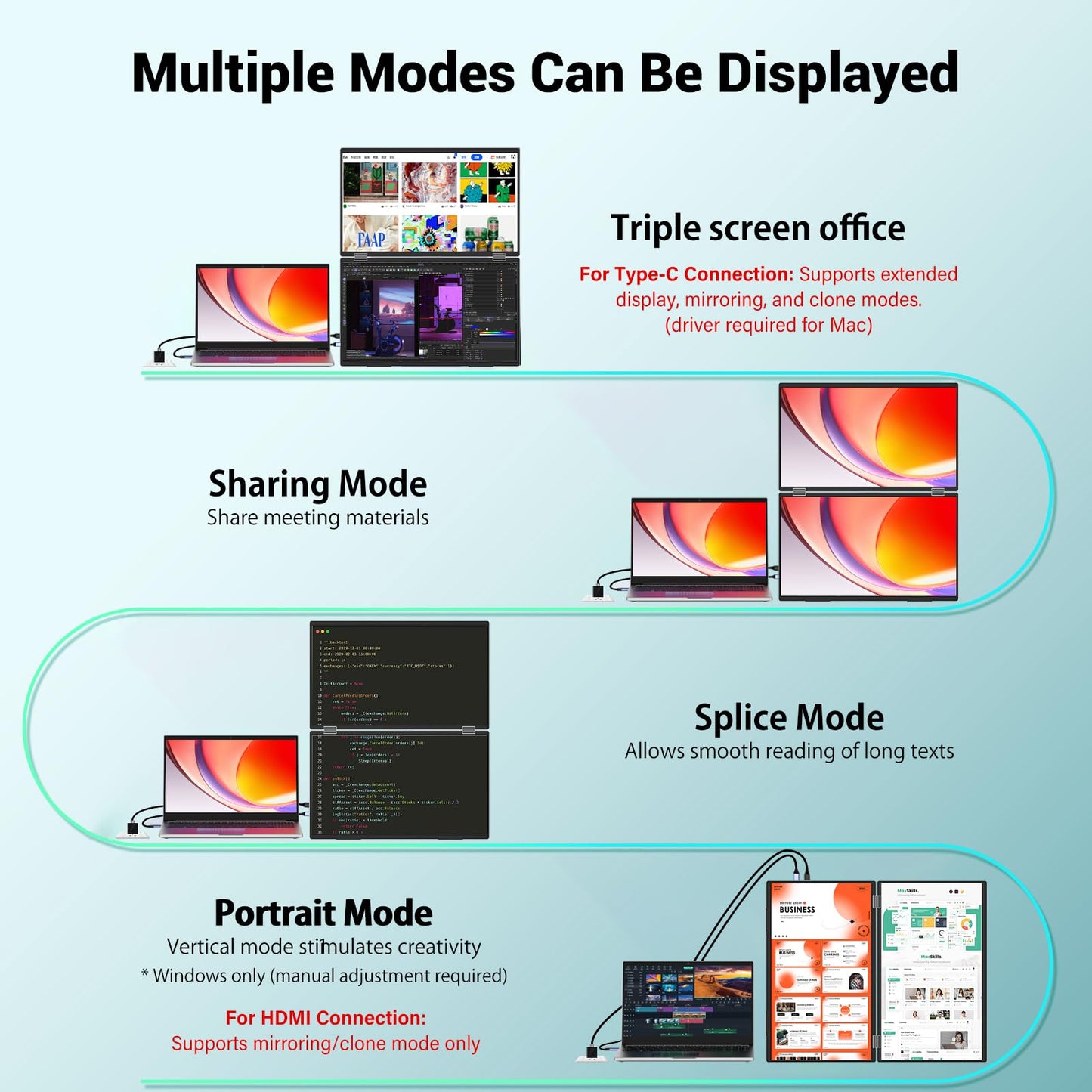InnoView Dual Portable Monitor 15.6" 1920x1080 Dual Stacked Foldable Monitor | 315° Screen Adjustment | USB-C/HDMI Dual Screen Monitor for Laptop, Mac, Windows