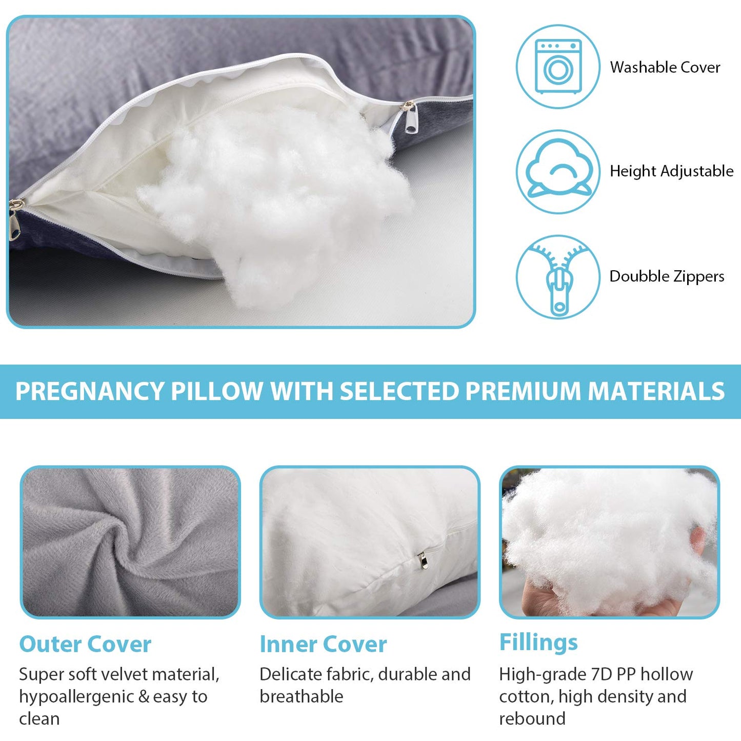BATTOP Pregnancy Pillow for Sleeping,Full Body Maternity Pillow with Removable Washable Cover,Support for Back,Hips,Legs,Belly for Pregnant Women
