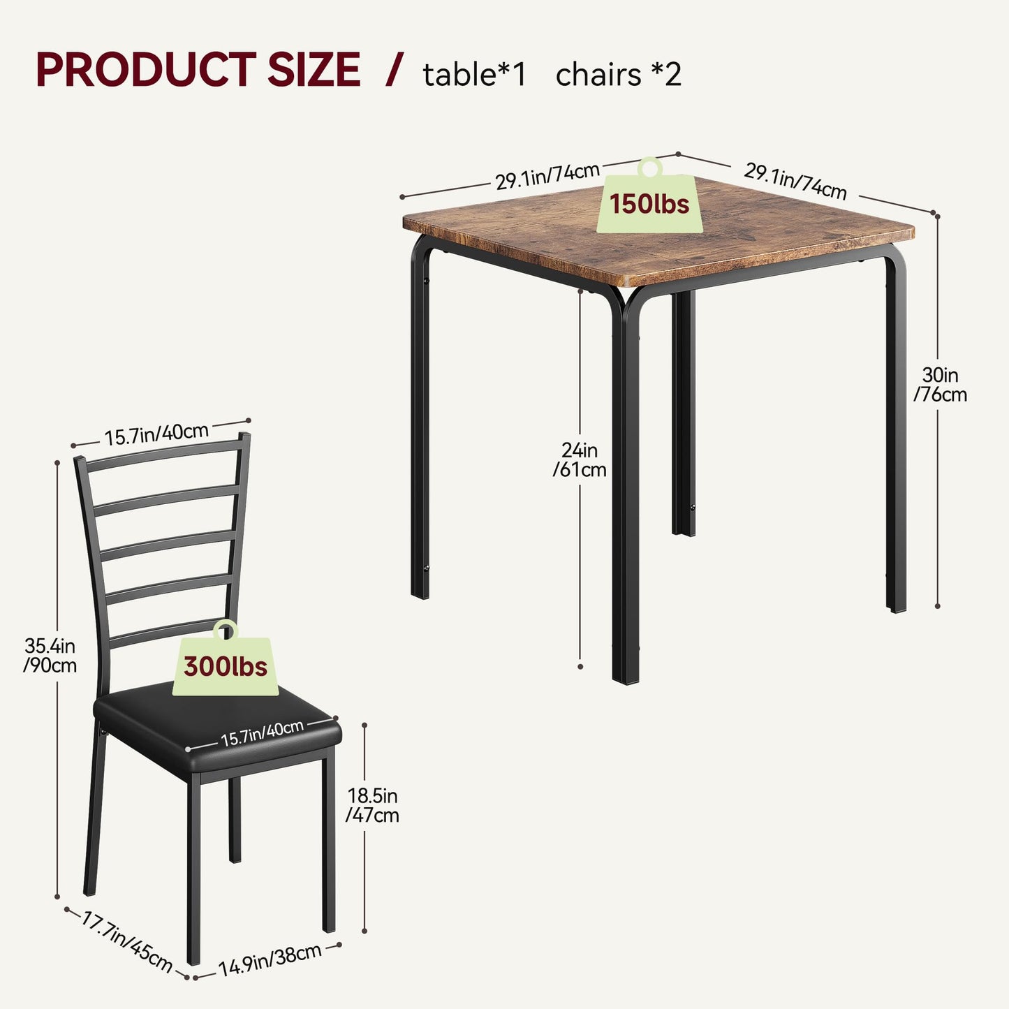 Dining Table for 2, Small Square kitchen Dinner Table Set for 2,Space Saving Wood Modern Dinette With Upholstered,Dining Room Furniture for Breakfast Nook, Apartment,Home Office Small Space,3 Piece