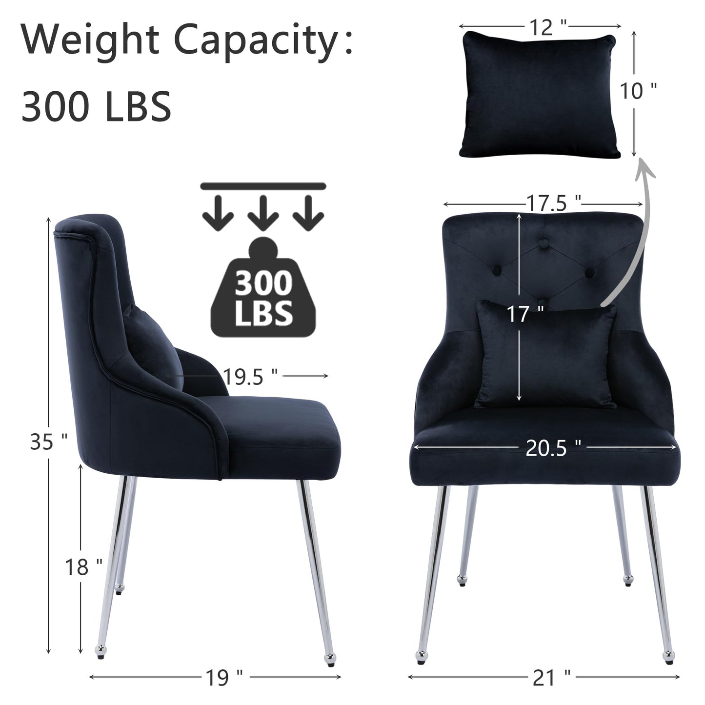 UDAX Velvet Vanity Chairs with Back, Upholstered Makeup Chair No Wheels with Metal Legs & Lumbar Pillow for Living Room/Makeup Room/Bedroom/Home Office/Kitchen