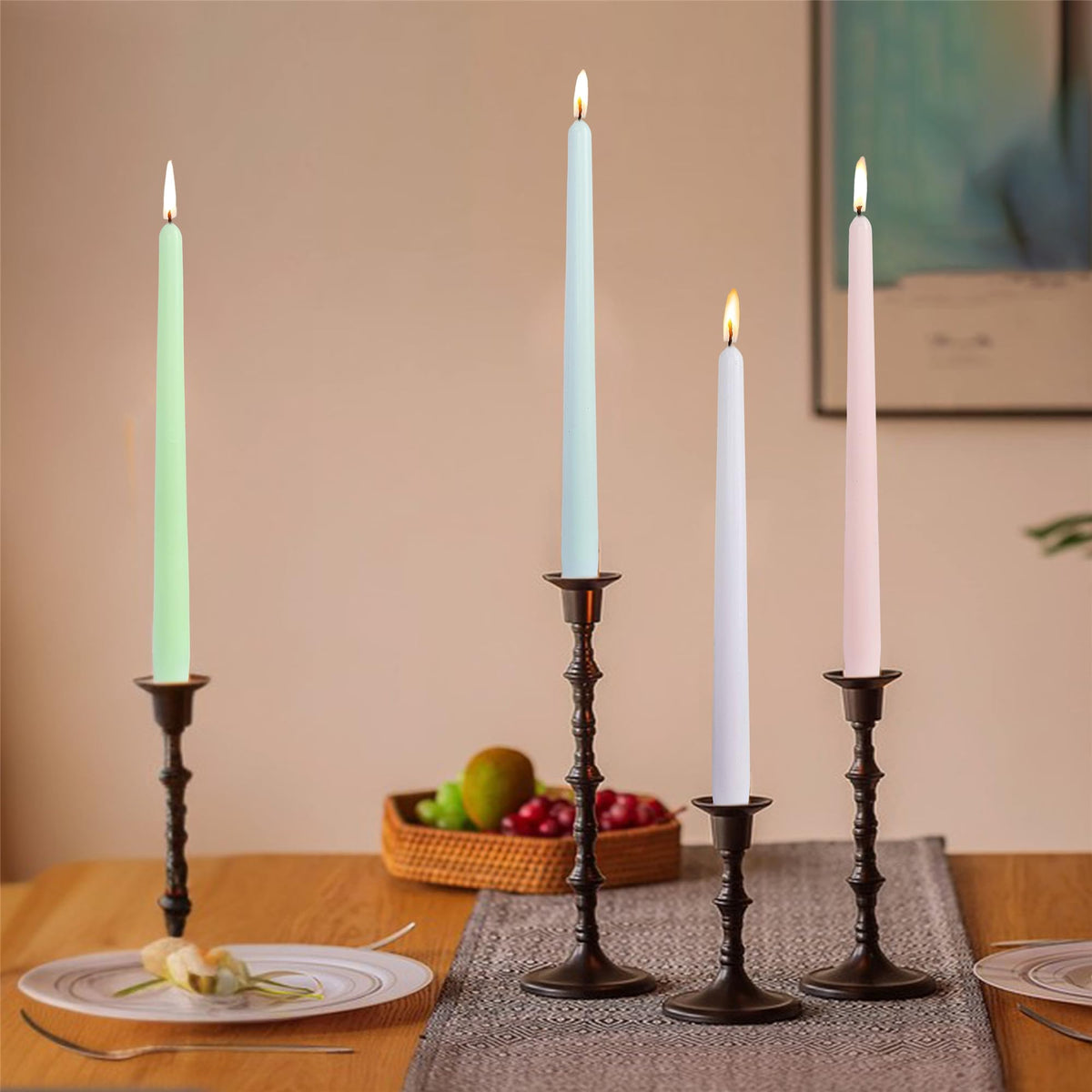 Dripless Candle Sticks Taper Candlesticks,Gedengni 10 Inches Pink Tapered Candles Green Candle Stick Colorful Taper Candles Candy Dinner Candle Wax for Home Party Women Gift,4pcs (8D4P-LIGMIX)