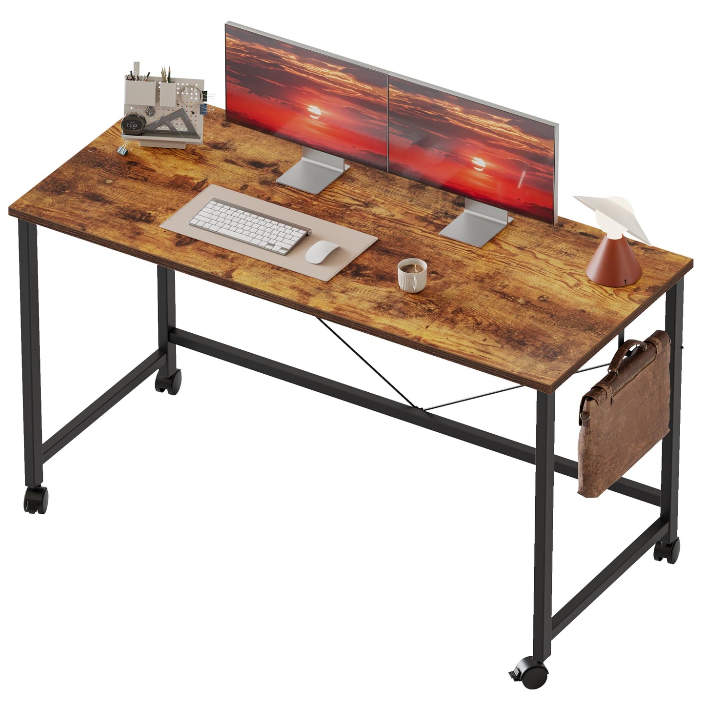Mericonia 48 inch Rolling Computer Desk with Wheels, Gaming Desk for Small Spaces, Modern Simple Style Table for Home Office, Study Writing Table