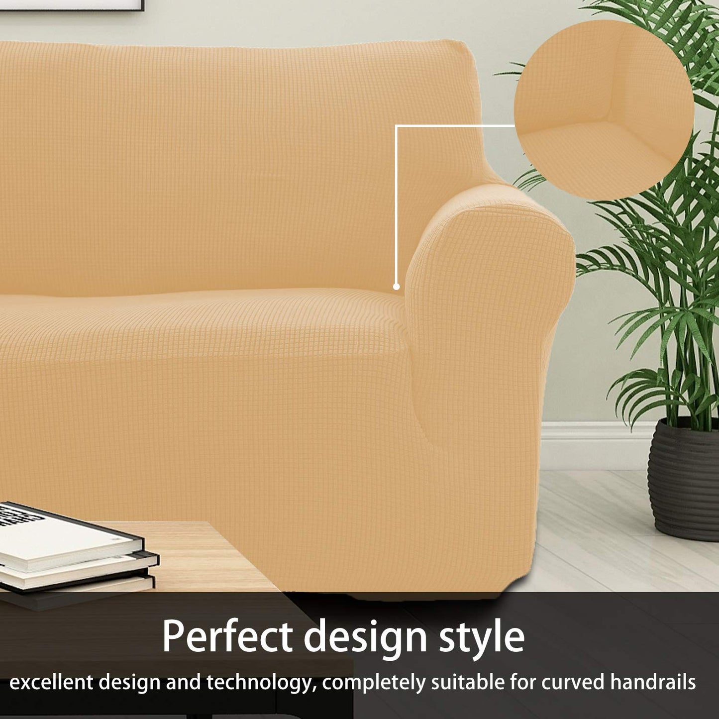 Sapphire Home 2-Piece Sofa and Loveseat Slipcovers, Couch and Loveseat Covers Set, Form fit Stretch, Wrinkle Free, Furniture Protector, Premium Brushed Sofa Covers for Living Room (Beige/Cream)