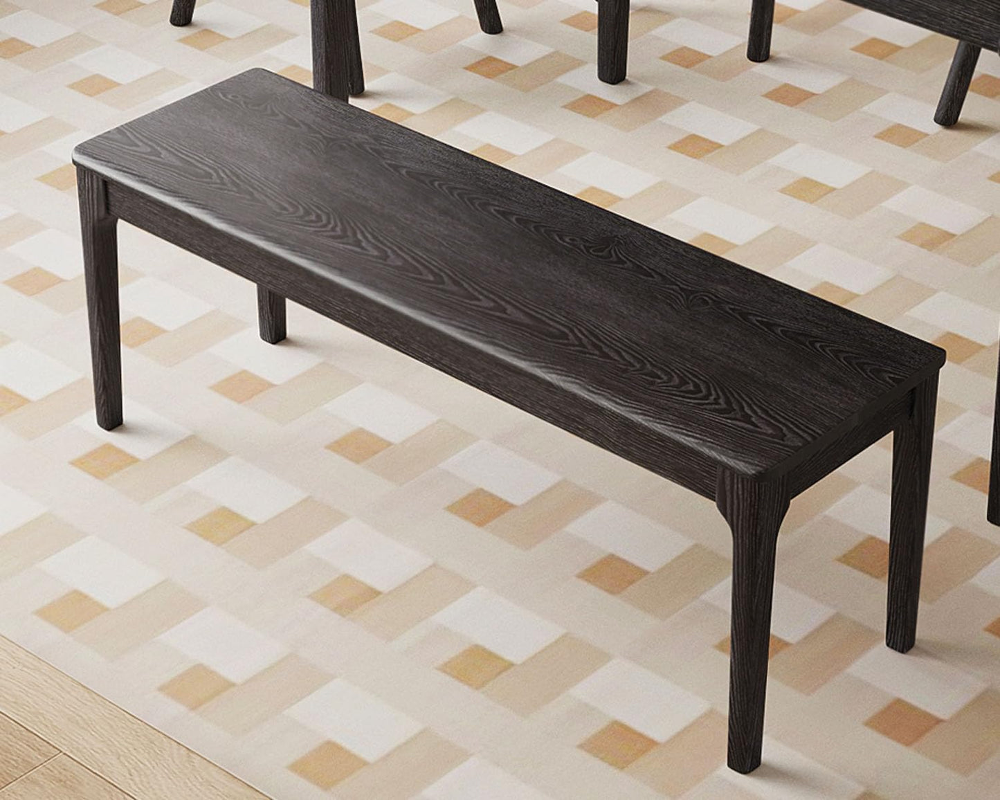 MU RONG Dining Bench, Wood Bench Solid Oak Wooden Bench Indoor Dining Room Table Home Bedroom Bed End Restaurant Modern Hallway Furniture (Black, 31.5" W x 13.8" D x 17.7" H)