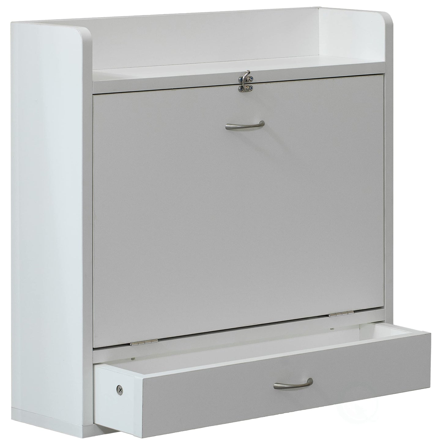 Basicwise Wall Mounted Folding Desk with Storage Shelves - Floating Table with Drawers, Space Saving for Small Spaces, 23.75 x 6.75 x 23 in, White for Home Office, Bedroom, Study, Dorm Room