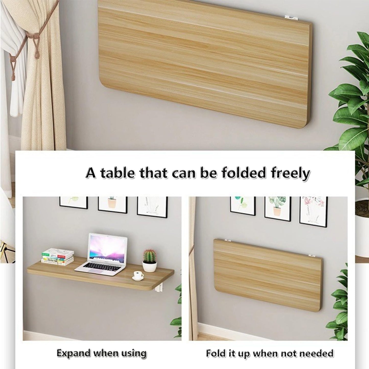 Fold Down Table Wall Mounted，Wall Mounted Table, Folding Wall Mounted Murphy Desk Drop-Leaf Table, Space Saving Fold Down Floating Desk for Study, Bathroom Or Laundry Room (Color : Light Wa