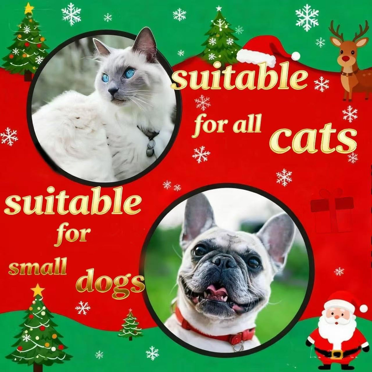 MITOCAPY Christmas Dog Costume, Handmade Cat Holiday Outfit with Christmas Tree Hat & Wreath Scarf Set, Adjustable,Lightweight & Breathable,Pet Accessories for Rabbits Xmas Party & Photos